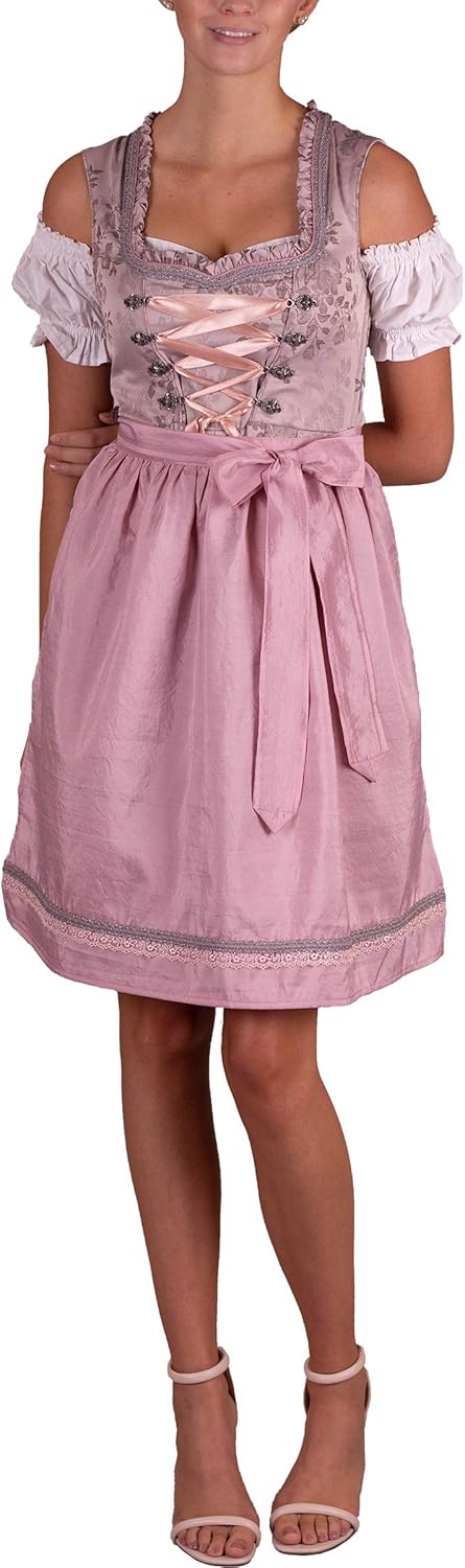 Dirndl Set Rosa Weiß Gepunktet - Trachtenkleid Mit Bluse Und Schürze Gr. 34-42