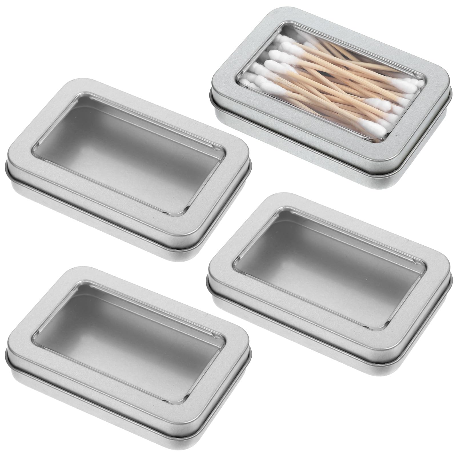 4Pcs Travel Cotton Swab Holder Portable Floss Pick Holder Metal Cotton Ball Holders for Dental Floss Clear Dustproof