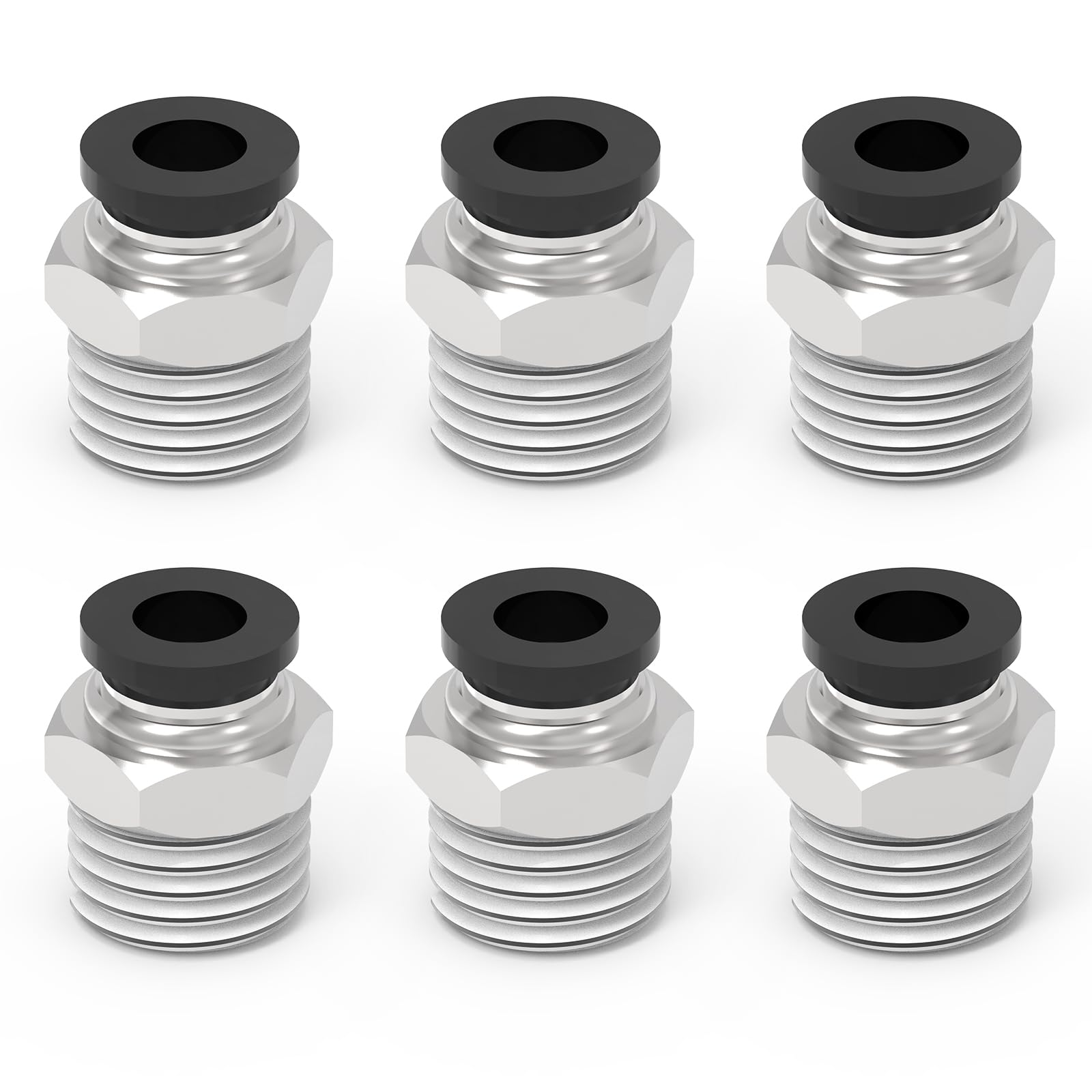 EterMutable 6Packs 1/4" OD Tube x 3/8" NPT Thread Straight Push to Connect Fittings,Pneumatic Male Quick Connect Air Line Hose Fittings Accessories