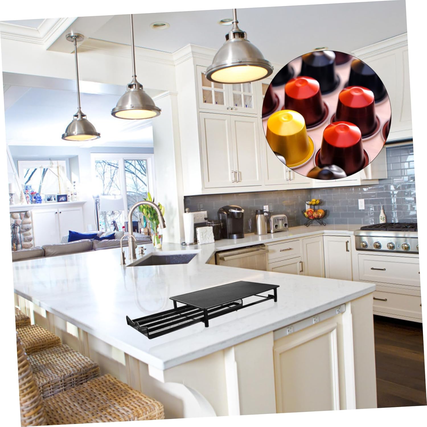 PRETYZOOM Metal Drawer Coffee Capsule Storage Box 4-Compartment Organizer for 40 Capsules Coffee Holder 4cm Wide Slots for