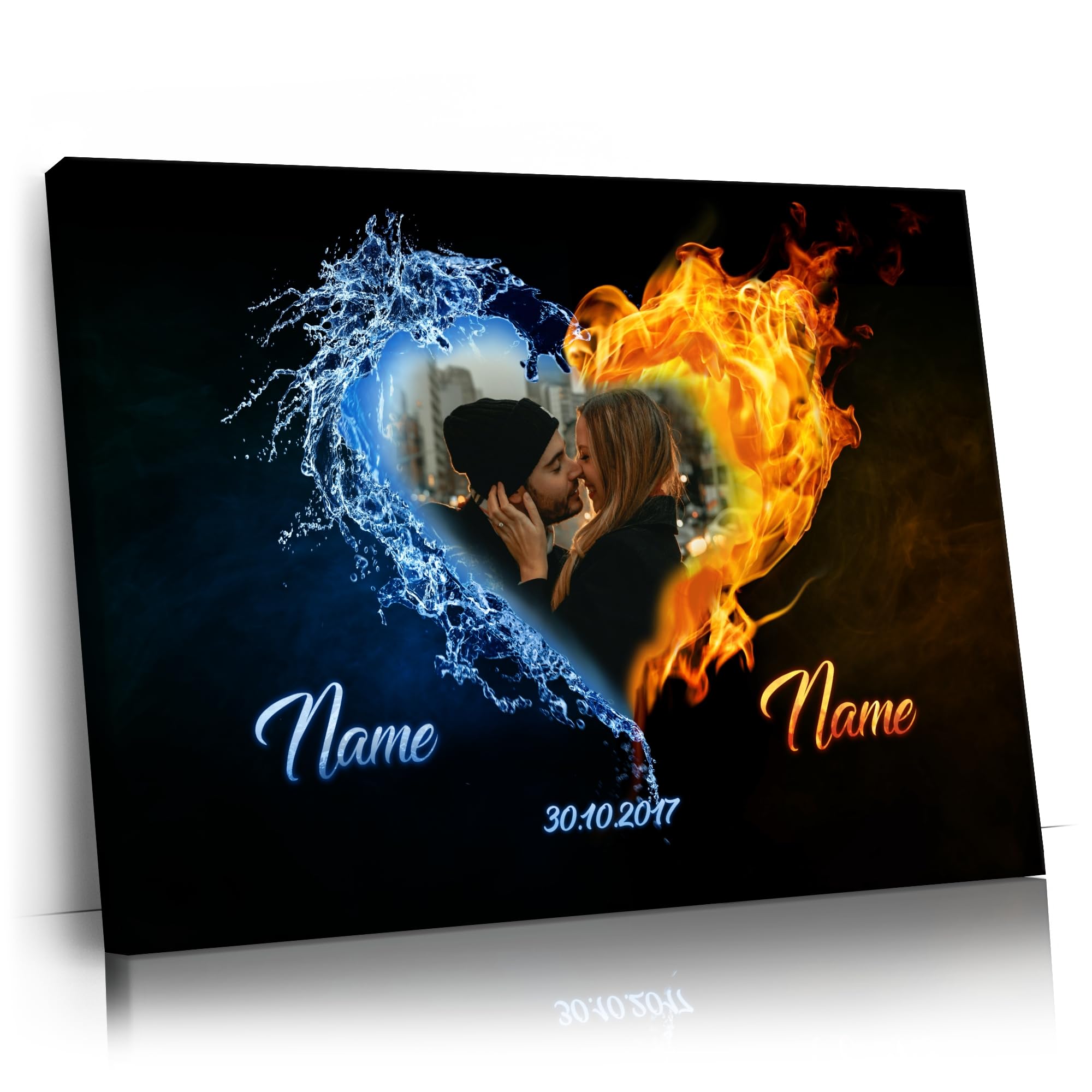 Liebesleinwand Personalisiertes Fotogeschenk für Partner Geschenk Jahrestag, Verlobung, Hochzeitstag | Leinwandbild mit eigenem Foto romantisch gestalten | Elemente der Liebe