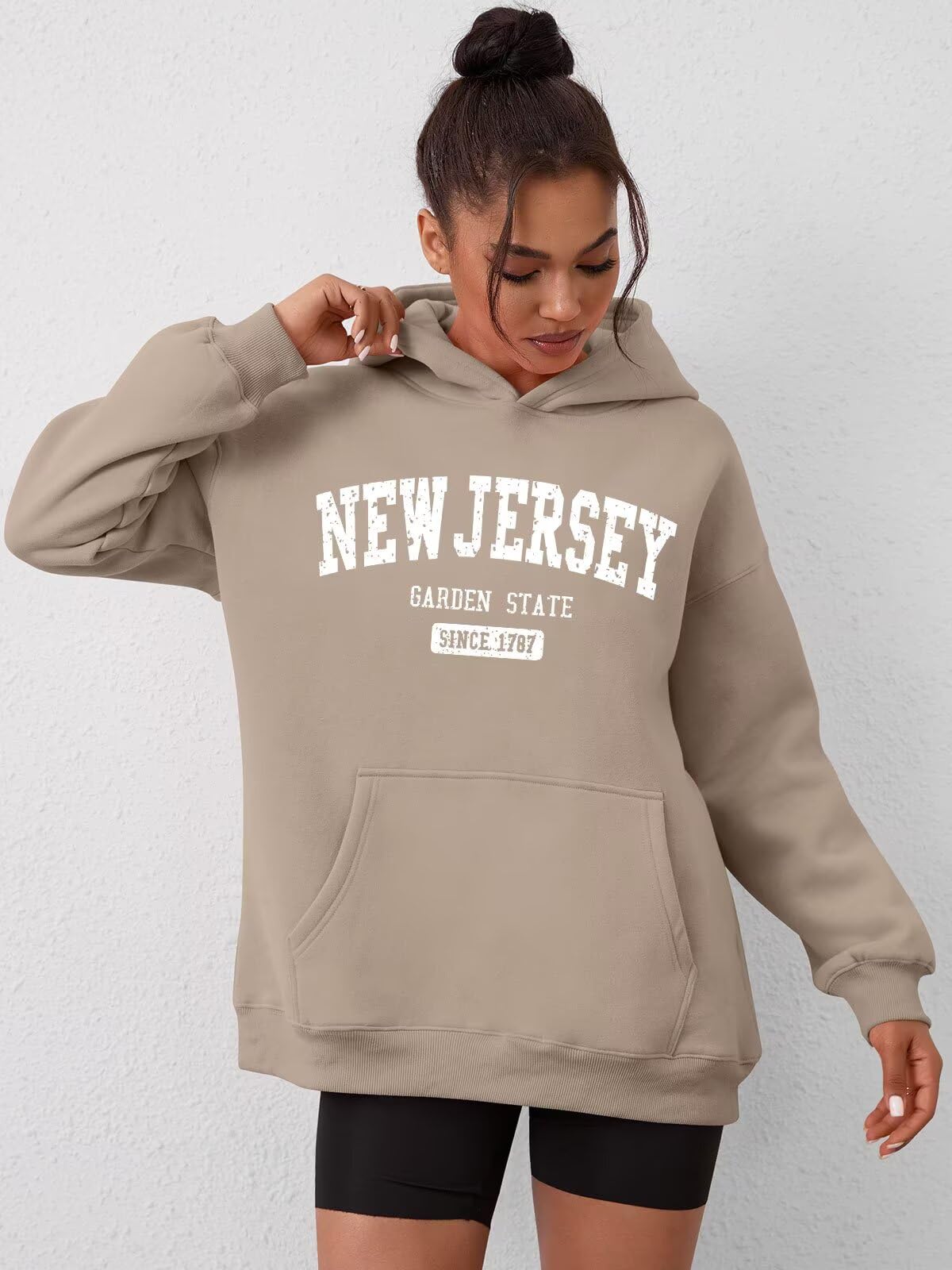 ORANDESIGNE Sudadera de forro polar con capucha de gran tamaño para mujer, con estampado de letras, de manga larga, con bolsillo 2025