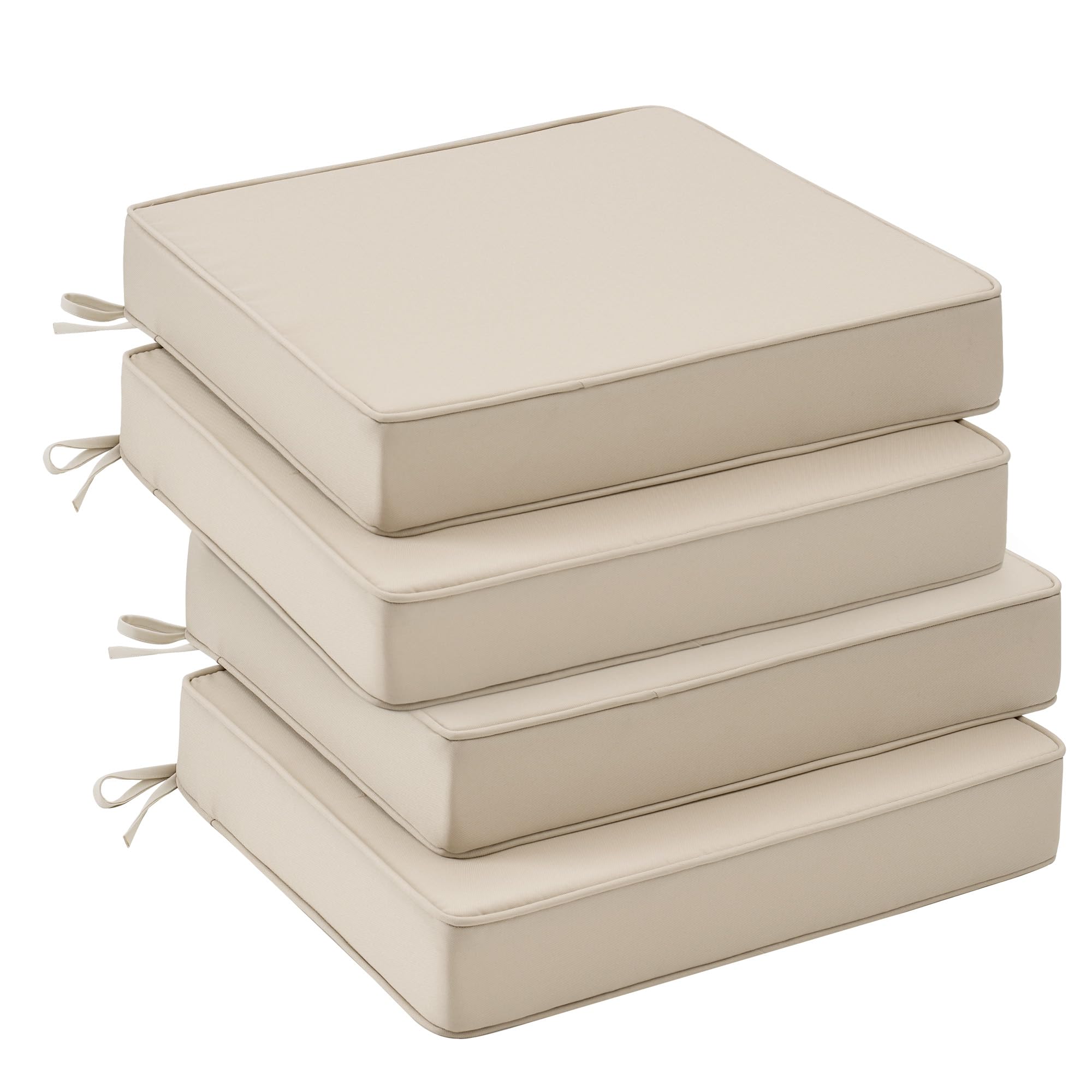 Photo 1 of UNIKOME Outdoor Chair Cushions Set of 4, Water Resistant Patio Seat Cushions with Ties for Outdoor Furniture, High-Density Foam, UV & Fade Resistant, Piped Edge – 18.5" x 16" x 3", Beige