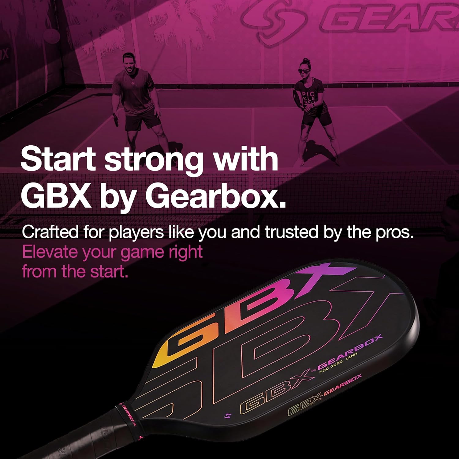 Gearbox GBX Quad Mod 14mm Pickleball Paddle – Textured Glass Fiber Face, Enhanced Spin & Control, PU Molded Handle, 14mm Poly Core – Lightweight, Durable, High-Performance Paddle