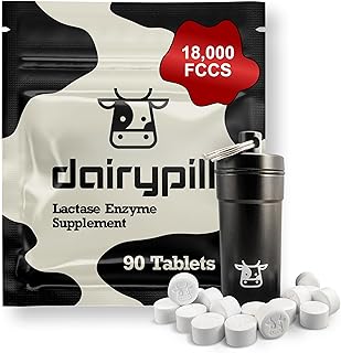 DairyPill Lactase Enzyme Supplements to Support Lactose Digestion, 18,000 FCCs per Pill, Portable, Easy to Swallow, Preservative and Gluten Free, American Made, Non GMO, 90 Count