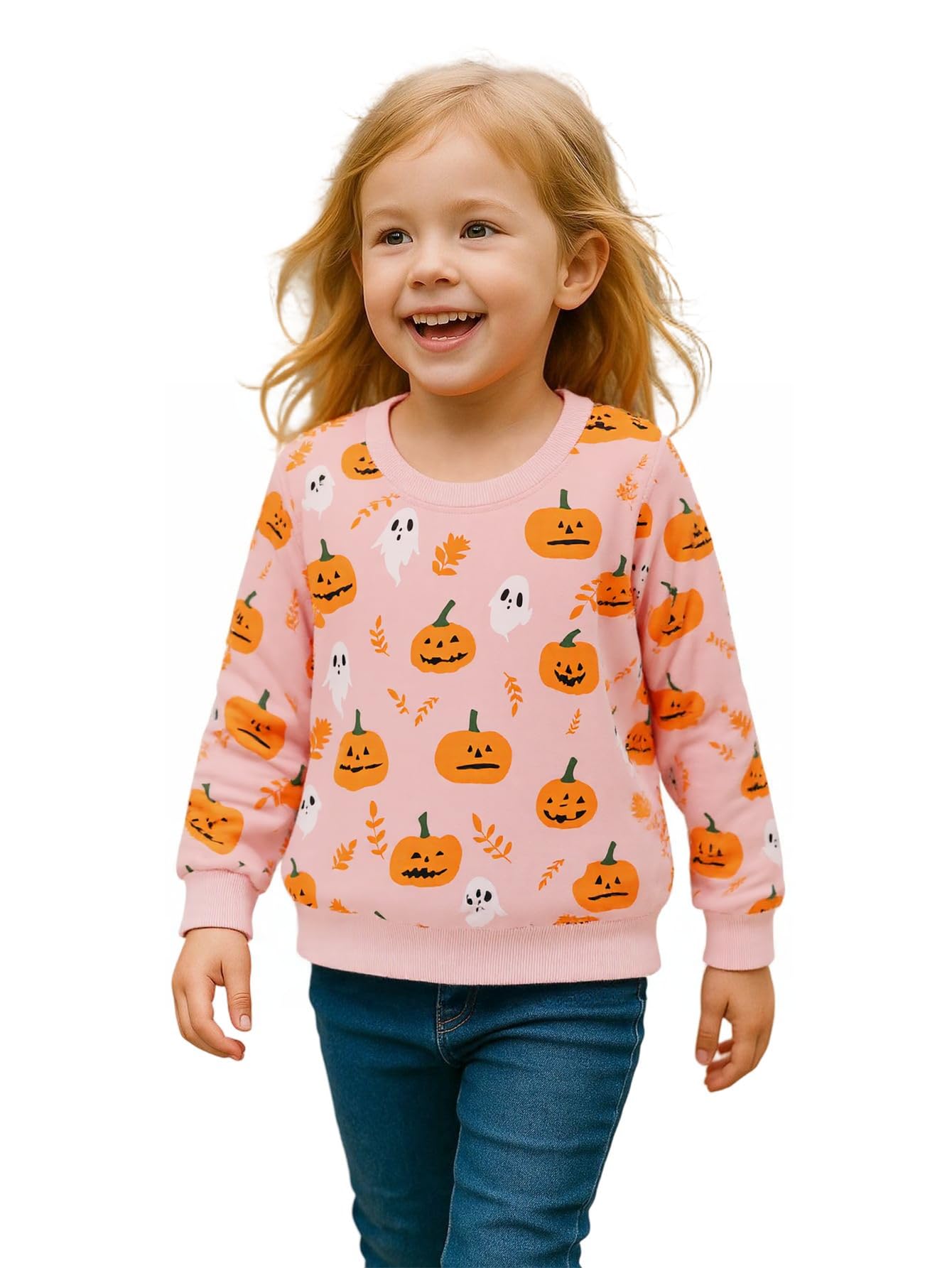HILEELANG Toddler Halloween Sweatshirts Fall Cotton Pullover Tops with Pumpkin Bat Boo Prints for Boy Girl Sizes 18M–7Y