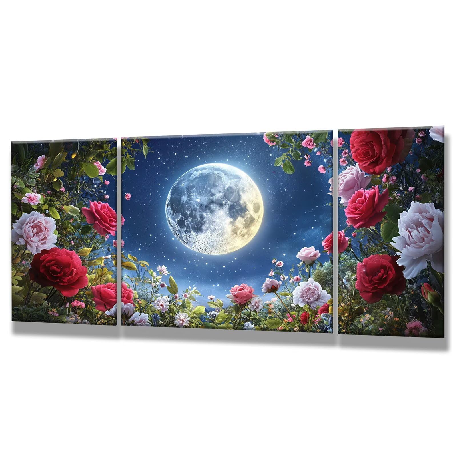 3 Pièces Peinture Numero Adulte - DIY Paysage Peinture par Numero Adultes, Inclure Acrylique et Pinceau, Loisirs Activités Numéro D'art Artisanales Paint by Numbers, Lune, 60x120cm Sans Cadre 0q-197