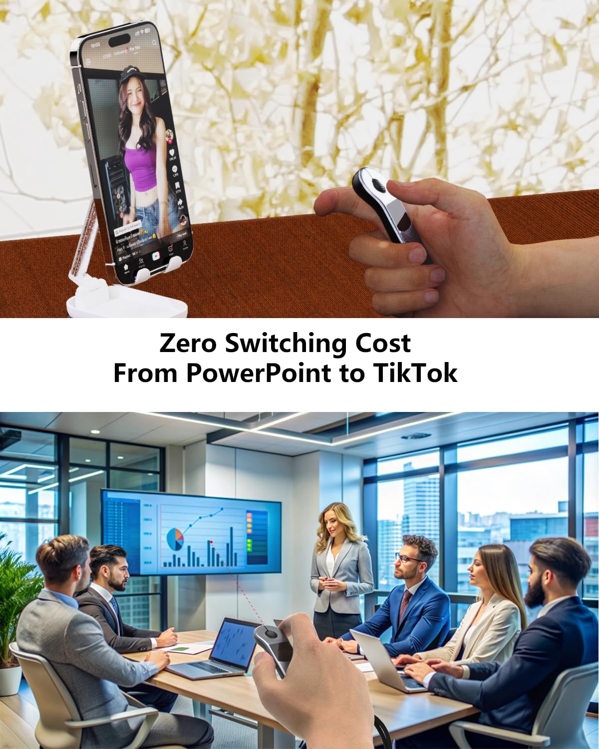 Air Mouse Bluetooth Wiederaufladbarer Presenter mit Touchpad, Fernbedienung für PowerPoint/Keynote/TikTok/Kamera/Kindle App, anwendbar für PC/iOS/Android (Silber)