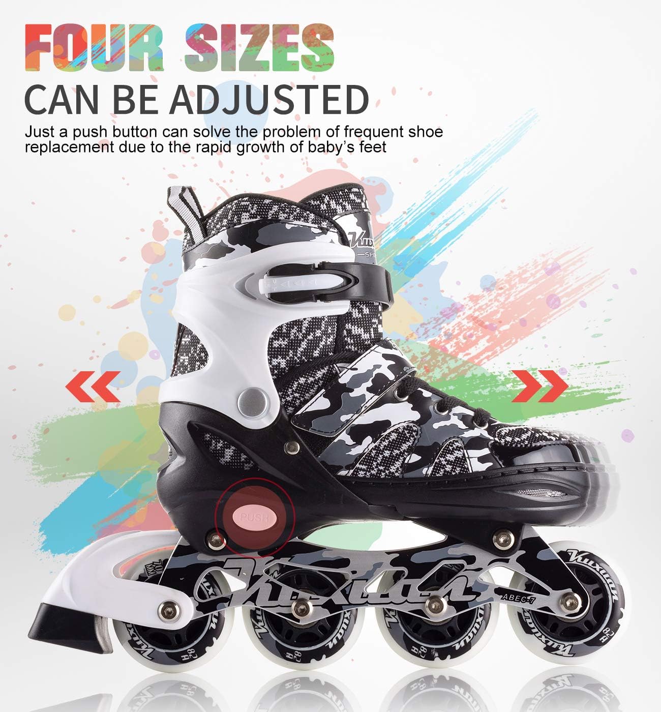 Kuxuan Adjustable Inline Skates for Kids and Youth with Full Light Up Wheels Camo Outdoor Roller Blades Skates for Girls and Boys Beginner : Sports & Outdoors