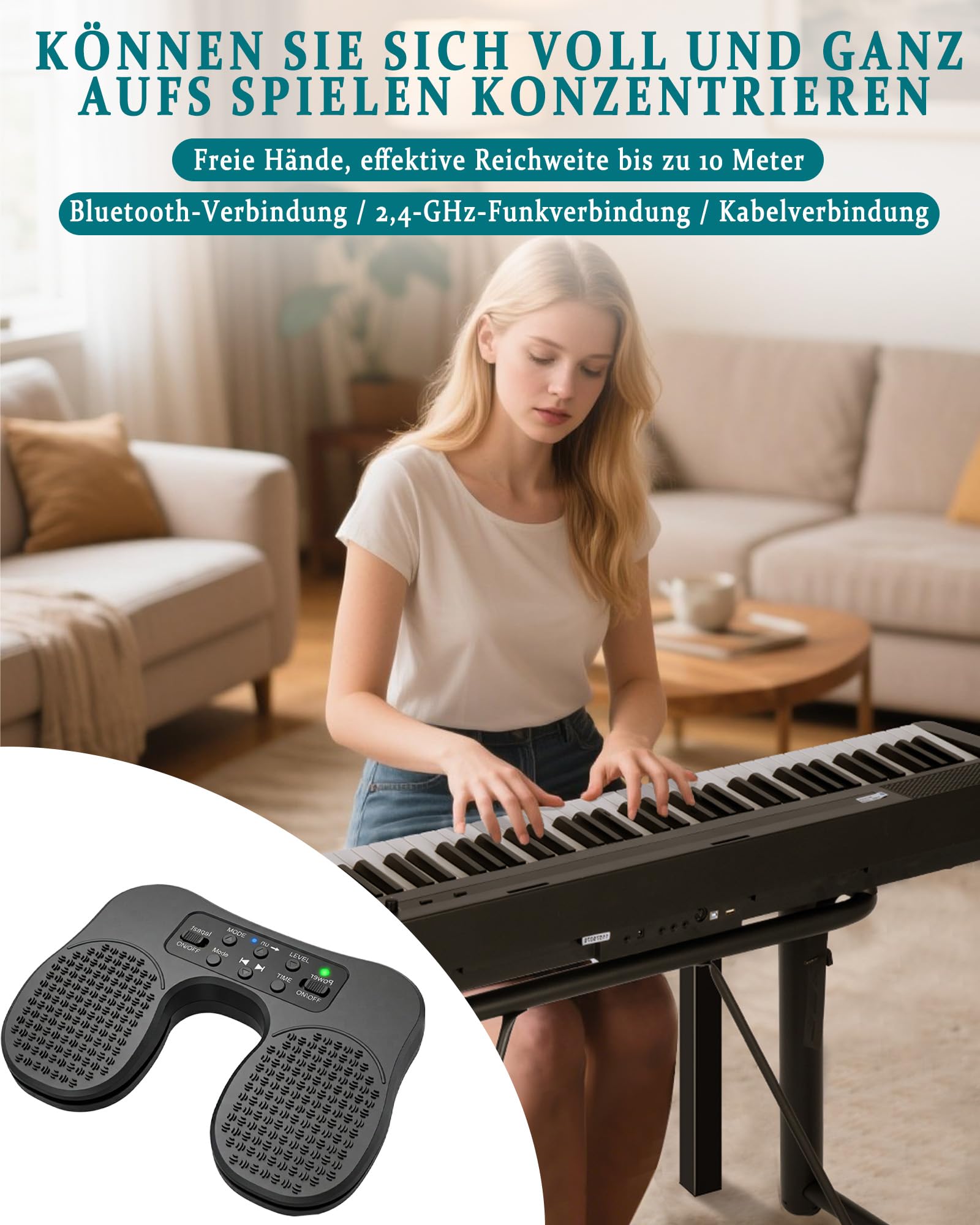 Bluetooth Page Turner Pedal: Bluetooth Fußschalter für Noten Apps mit Fußsteuerung für Pianisten Gitarristen und Live Performer für Studio und Konzert