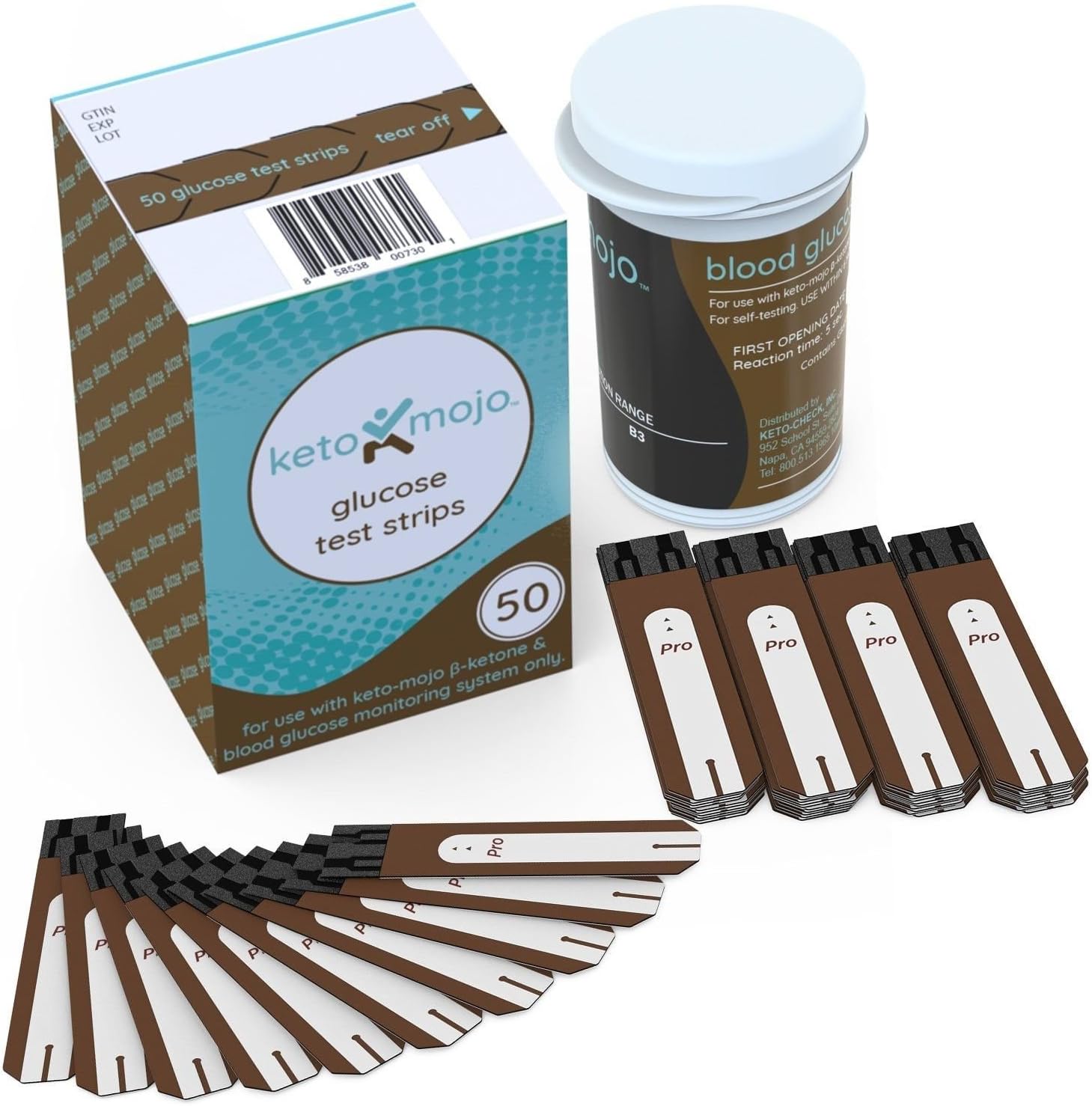 KETO-MOJO Blood Glucose Test Strips, Precision Sugar Measurement for Diabetics, Monitor Your Diabetes & Ketogenic Low Carb Diet and Nutritional Ketosis, 50 Strips Work only in Keto-MOJO Meters