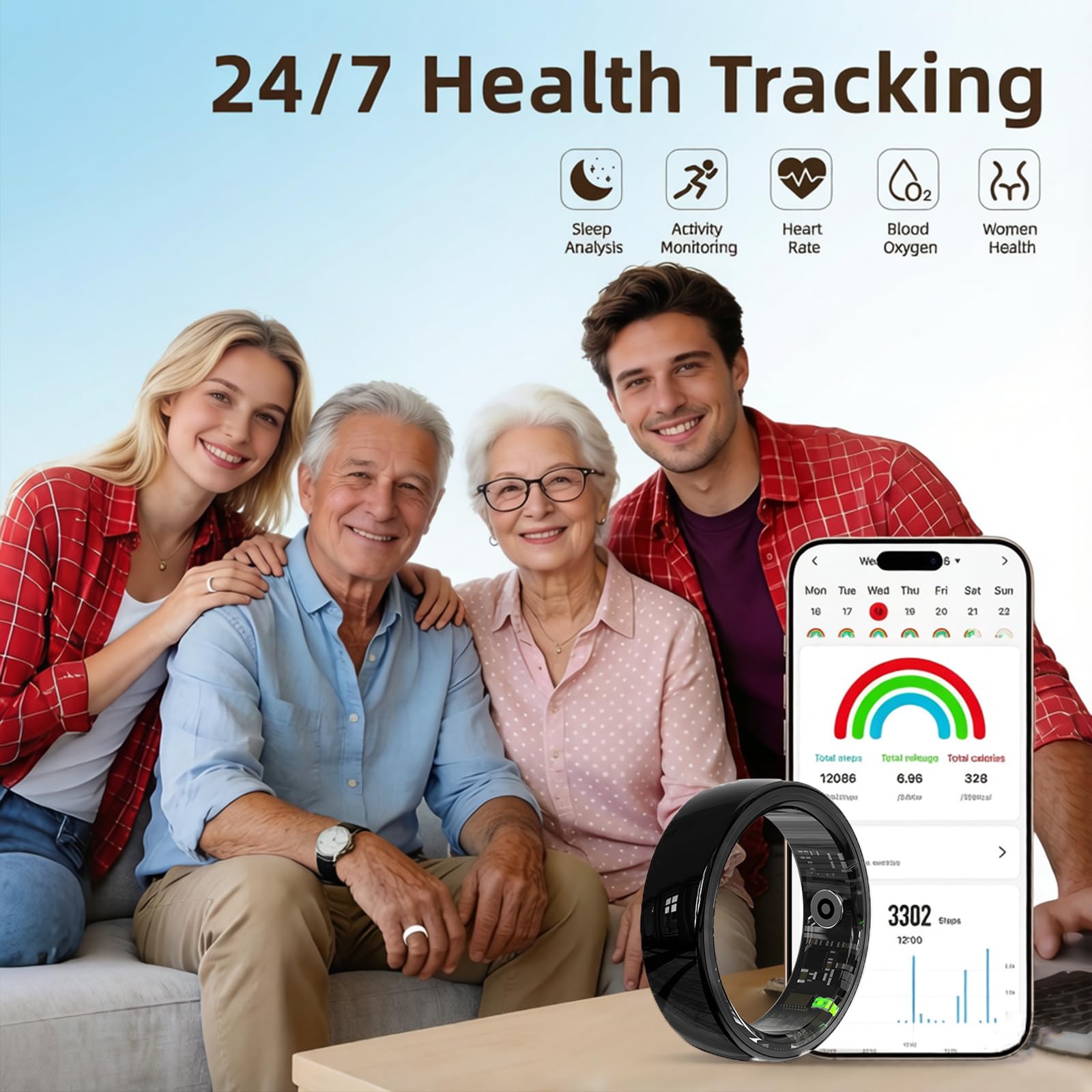 Anillo inteligente para mujeres y hombres, 2026 Nuevo anillo de salud de cerámica, sin suscripción mensual, talla primero, seguimiento del sueño, dispositivo ponible-monitor de frecuencia