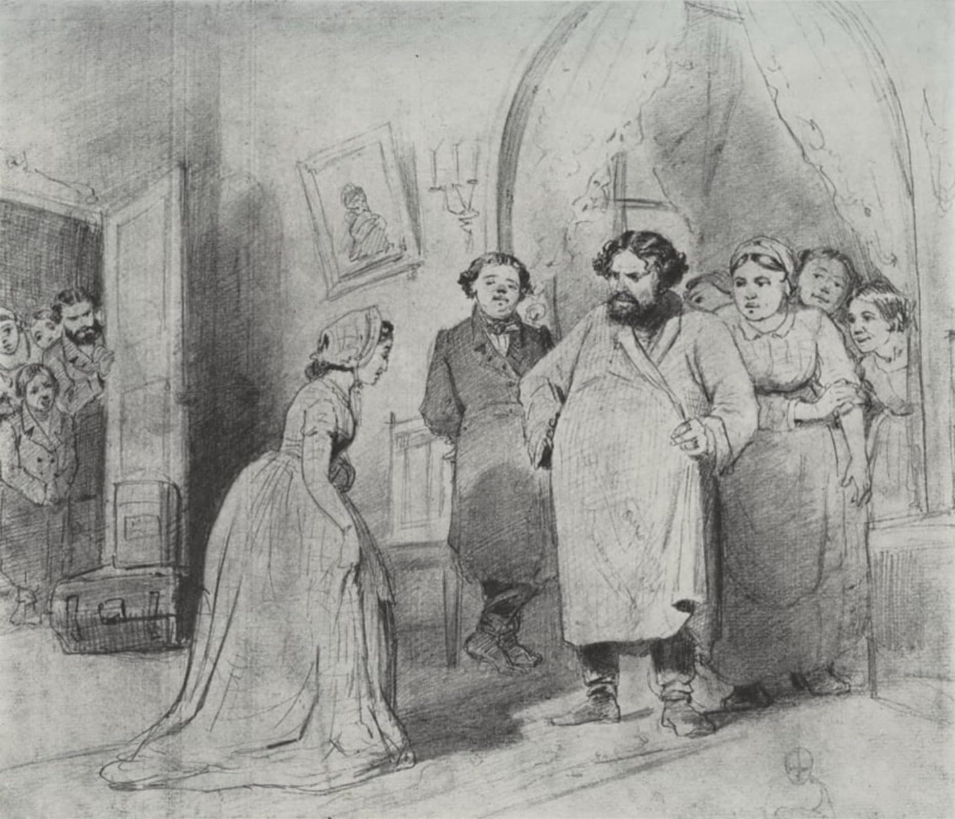 POSTERIIk Vintage Print Pop Art Landscape Artwork the Arrival Governess in a Merchant House by Vasily Grigorievich Perov Art Prints for Office Home Decor 60x90cm