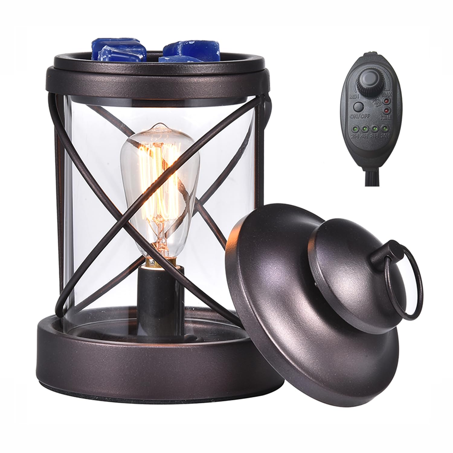 DICIMI Electric Wax Melt Burner with Timer & Dimmer, 2/4/8/10H Auto-Off, Adjustable Wax Warmer with Edison Night Light, Flameless Oil Burner for Home