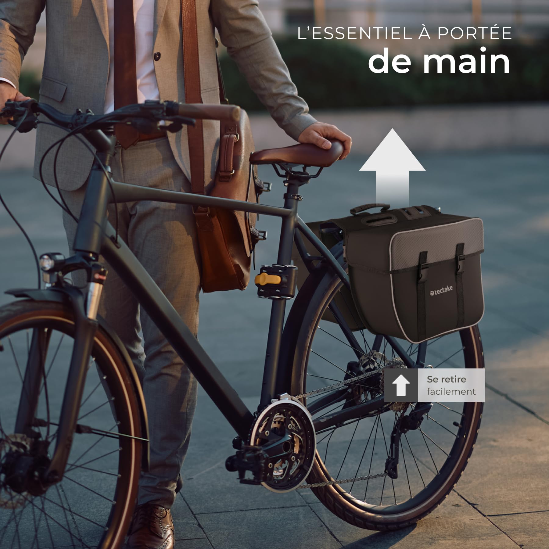 tectake® Double Sacoche de vélo Porte-Bagage 35L Imperméable Accessoire Velo avec Bandes réfléchissantes & Poches Filets pour Bicyclette Cyclisme Panier Sac de Courses