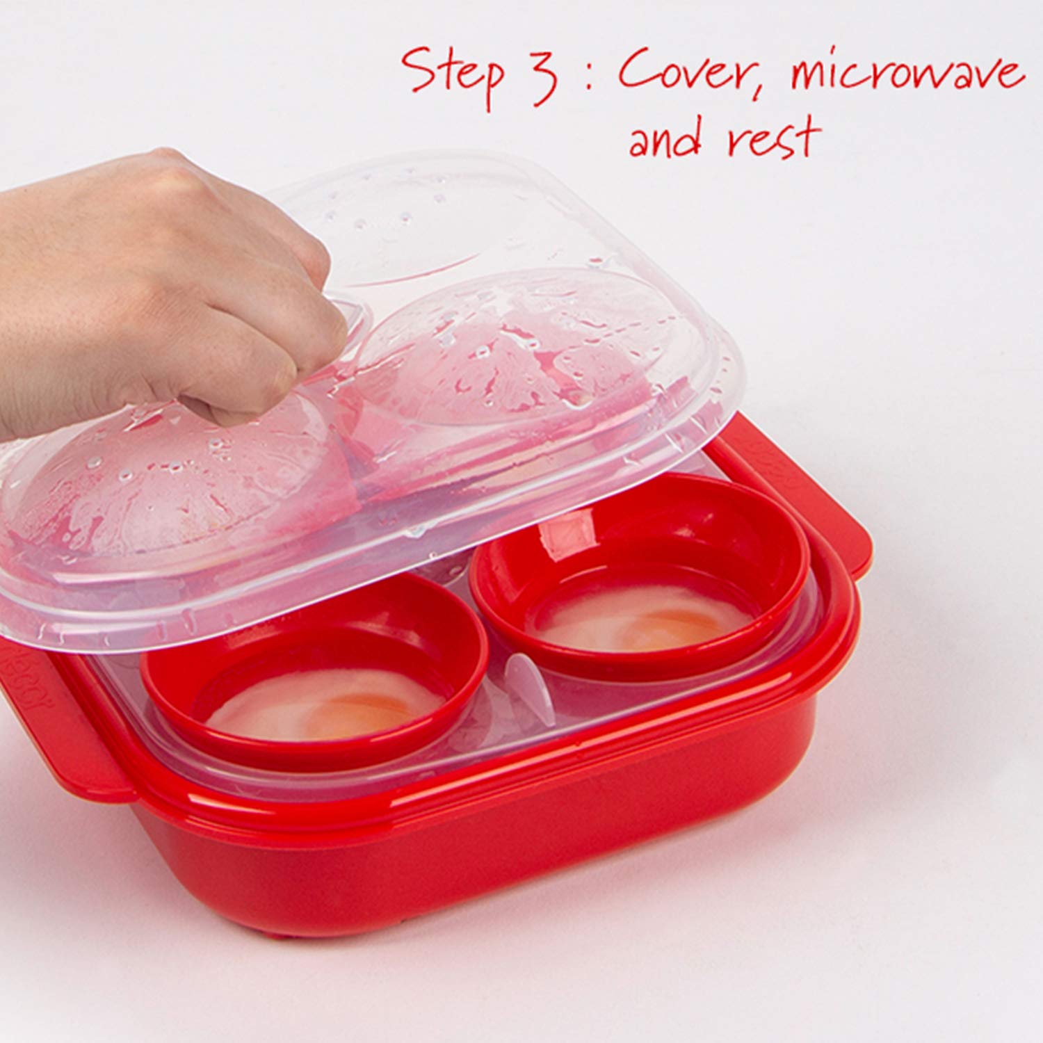 Décor Microwave BPA-free Plastic Egg Poacher Boiler (Red) 3