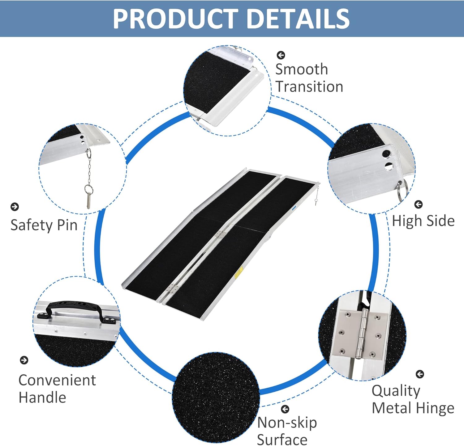 HOMCOM Aluminum Portable Skidproof PVC Carpeted Folding Wheelchair Ramp, 6' : Health & Household