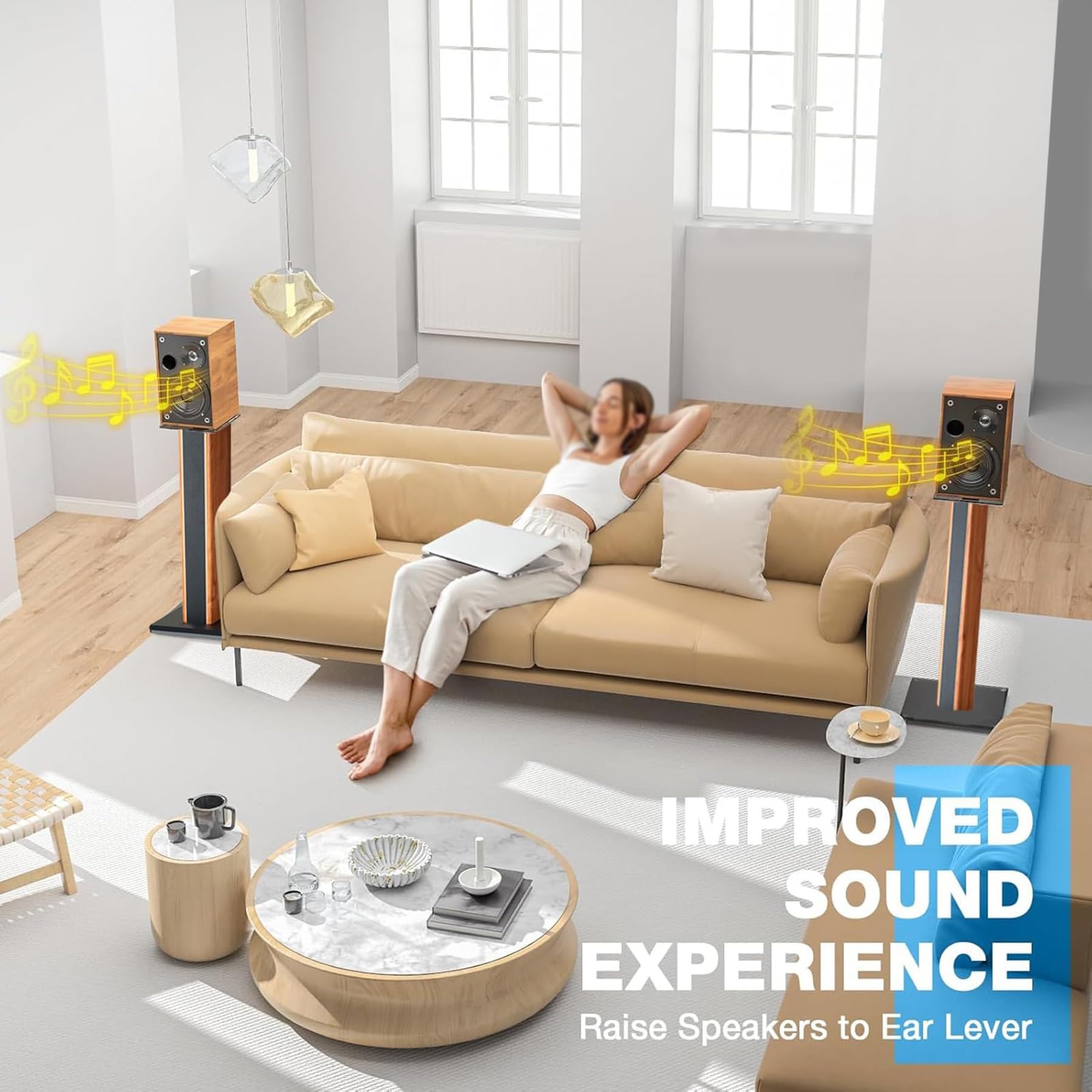 Coppia Universale Da Pavimento 30-90 Cm, Supporti Per Diffusori In Legno, Supporto Per Monitor Da Studio Surround Resistente Per Home Theater Con Funzione Di Regolazione Del(Black,50CM)