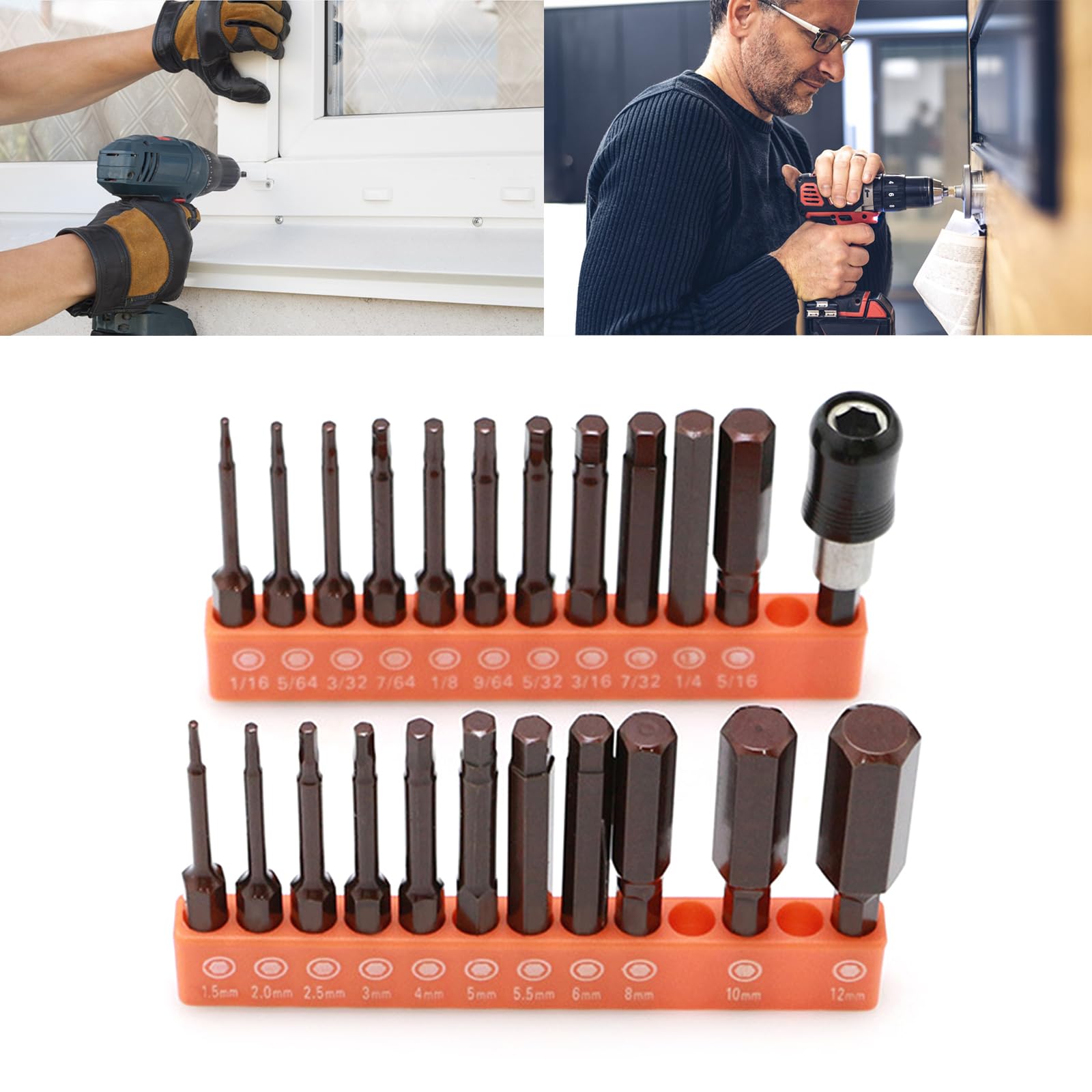 Juego de 23 Brocas para Llave Inglesa de 60 mm, Cabezal de Destornillador de Acero con Punta Interior métrica Inglesa