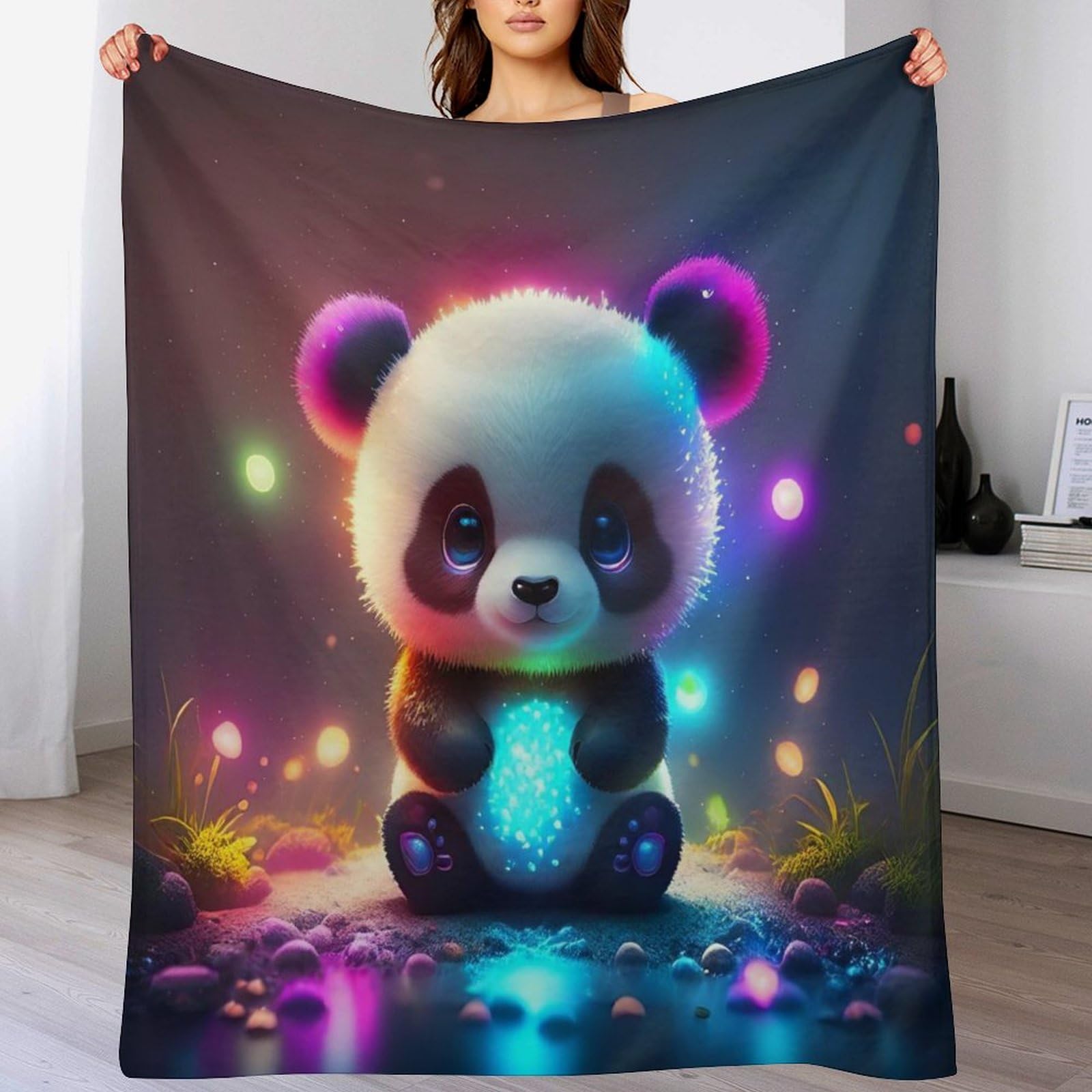 Couverture Panda toutes saisons en flannel douce pour lit de 140x180cm