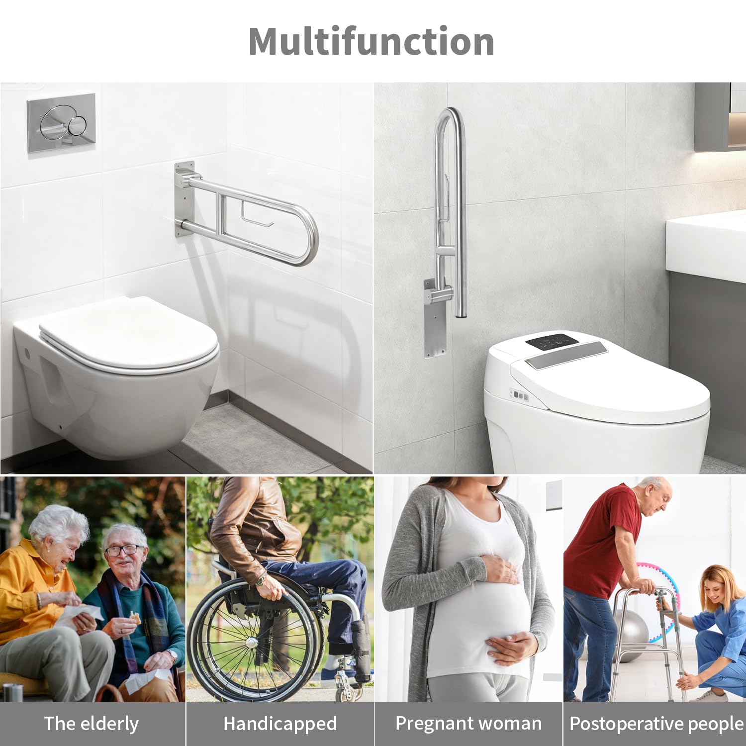 Maniglione Bagno Disabili 60 cm con Portarotolo, Maniglia Doccia Anziani in Acciaio Inox, per Anziani, Disabili, Supporta 300-350kg