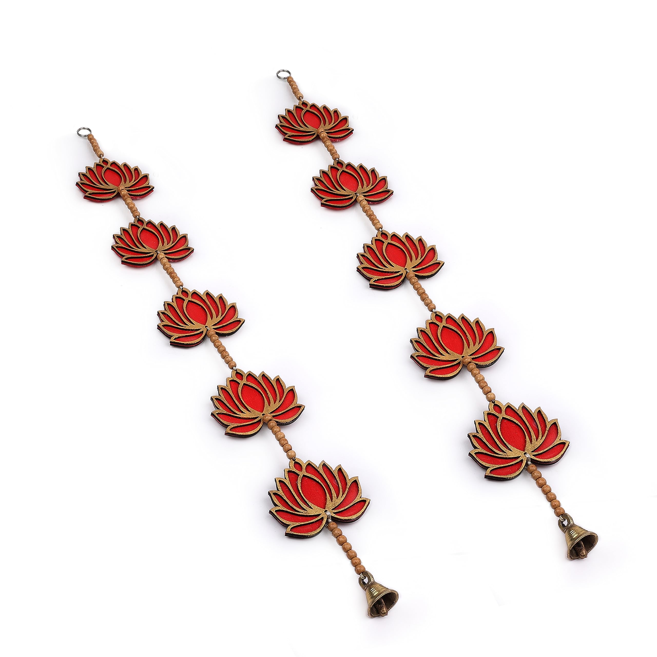Soulveda Kraftz Handcrafted Five Lotus Door Décor with Brass Bell Wall Hanging |Entrance Door/Wall Hanging with Lotus Design for Ganesh Chaturthi/Diwali, Office, Navratri Puja-image-42