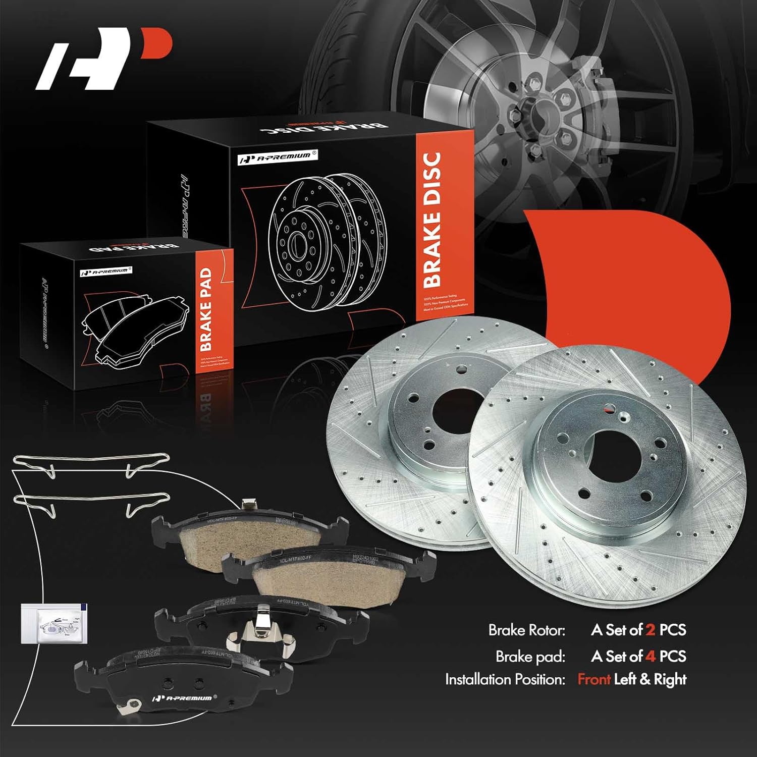 A-Premium 12.26 inch (311.50mm) Front Drilled and Slotted Disc Brake Rotors + Ceramic Pads Kit Compatible with Select Honda and Acura Models - Civic 2022, Accord 2018-2022, Integra 2023, 6-PC Set