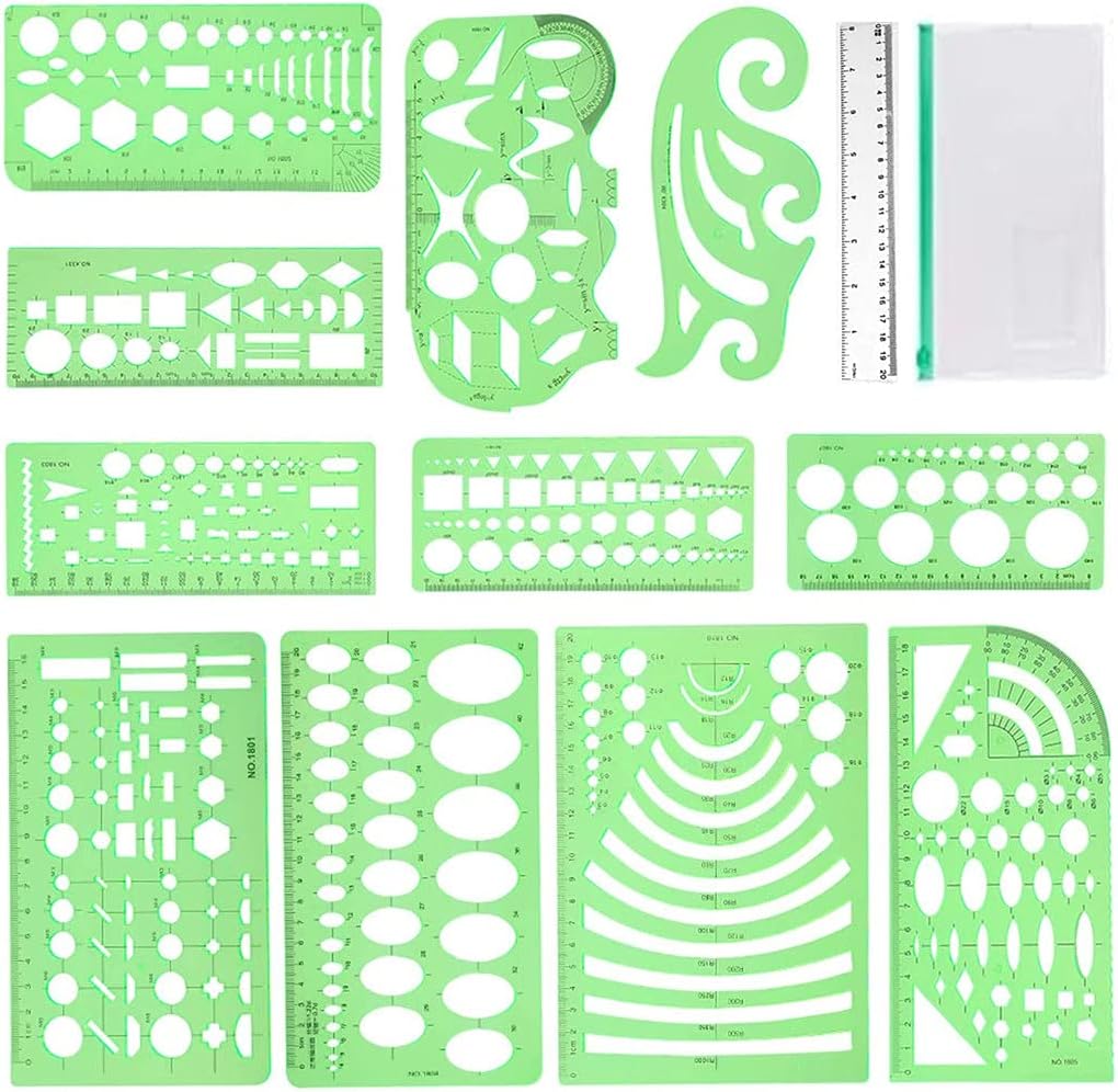 12Pcs Geometric Stencils,Drawing Tools Drafting Templates,Circle Shape Stencils