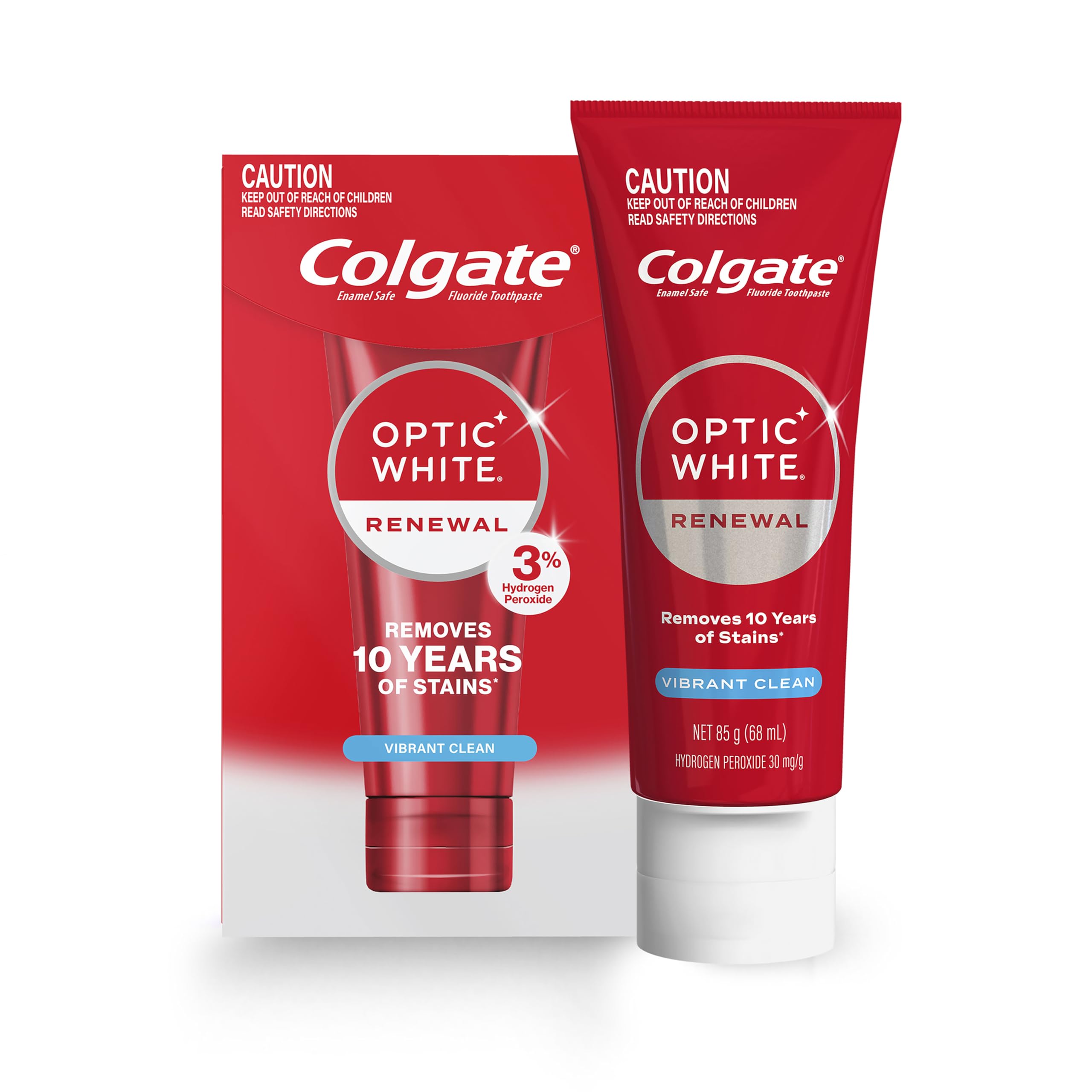 Colgate Optic White Renewal Vibrant Clean, Teeth Whitening Toothpaste, With 3% Hydrogen Peroxide,...
