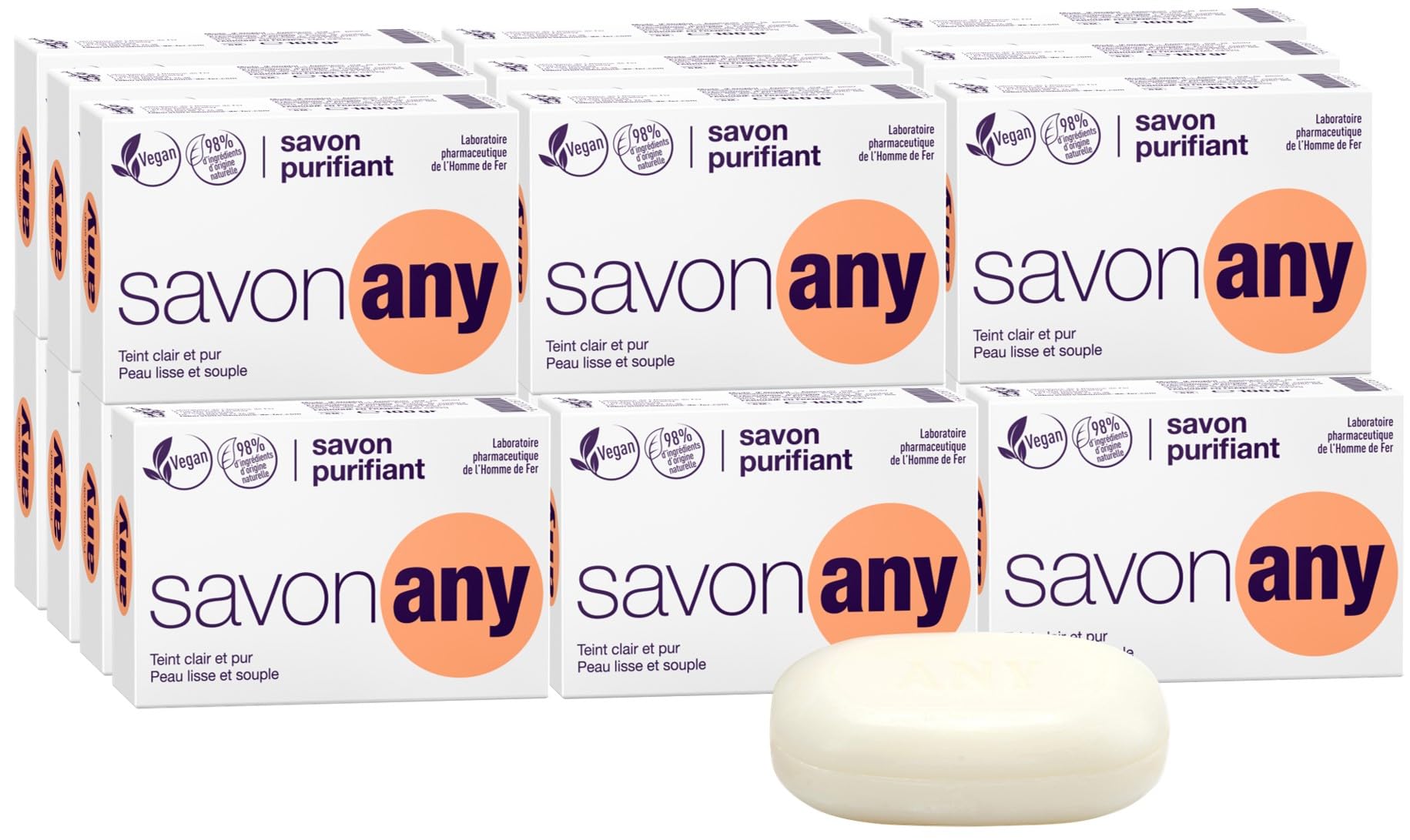 18 Stück - ANY reinigende Seife - Gesicht und Körper - tägliche Hygiene - Problemhaut - pigmentierte Haut - Waschbasis 100% pflanzlich - Parfümfrei - Brot 100g