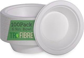 16 Oz Paper Bowls, 100 Pack 100% Compostable Heavy Duty Eco-Friendly Bagasse Biodegrable Disposable Bowls for Salad, Dessert, Soup, Ice Cream, Bulk