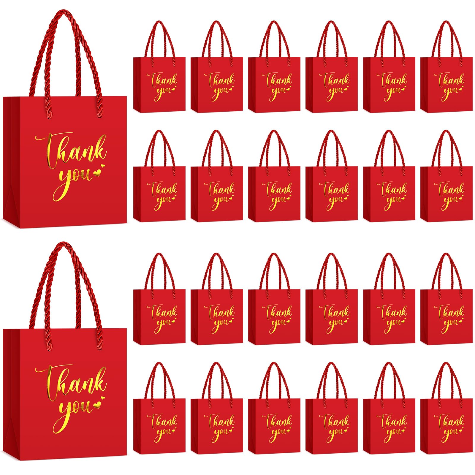 Honoson 60 Pcs Mini Thank You Gift Bag with Handle Bulk 4 x 2.75 x 4.5'' Small Paper Foil Bag for Wedding Gift Wrapping Birthday Party(Red)