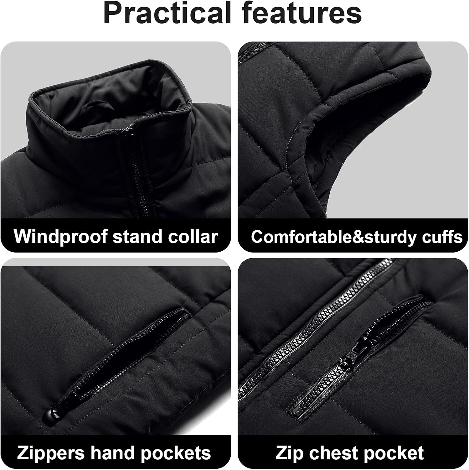 Chrisuno Men's Puffer Vest Casual Stand Collar Quilted Waistcoat Outdoor Padded Ski Vest - Image 6