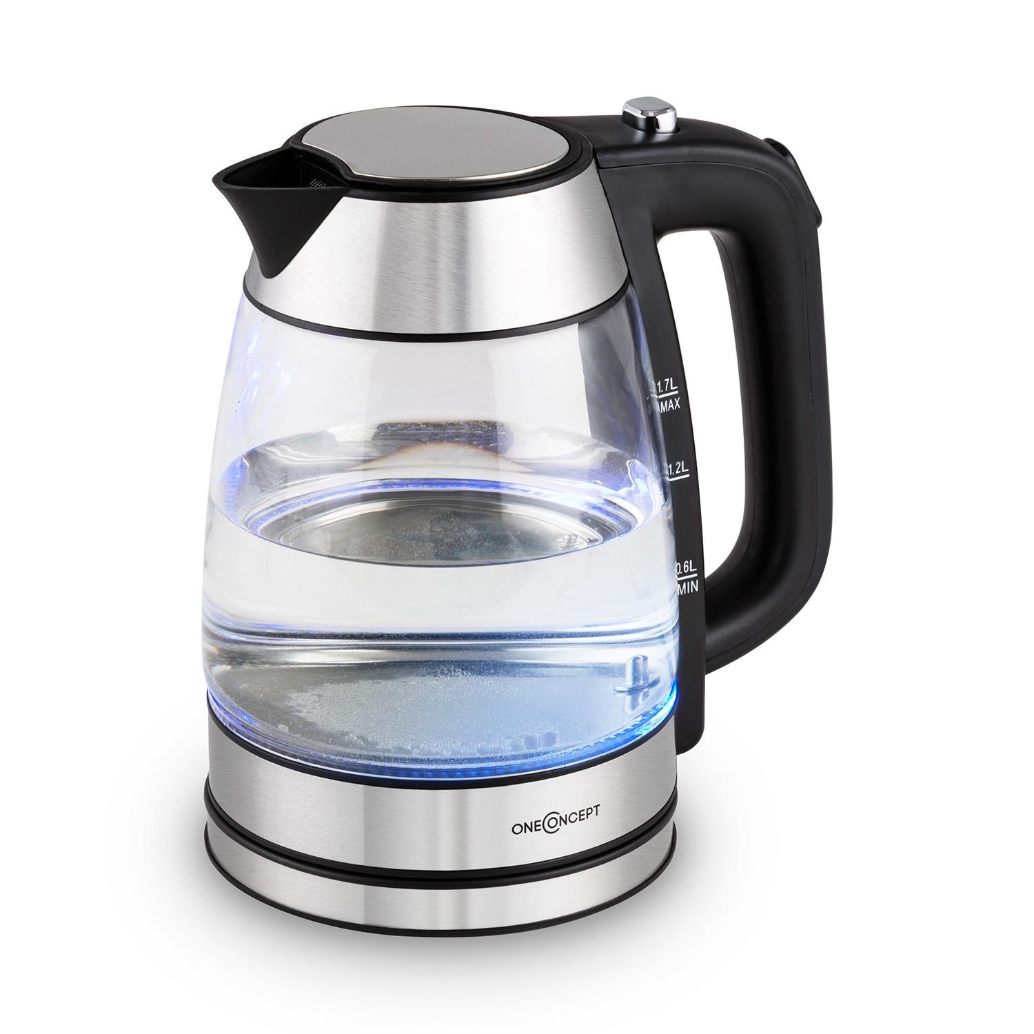 OneConcept Wasserkocher 2200 W, 1,7 Liter – Kabellos Mit Blauer LED-Beleuchtung, Cool-Touch-Griff, Cremefarben OneConcept Wasserkocher 2200 W, 1,7 Liter – Kabellos Mit Blauer LED-Beleuchtung, Cool-Touch-Griff, Cremefarben