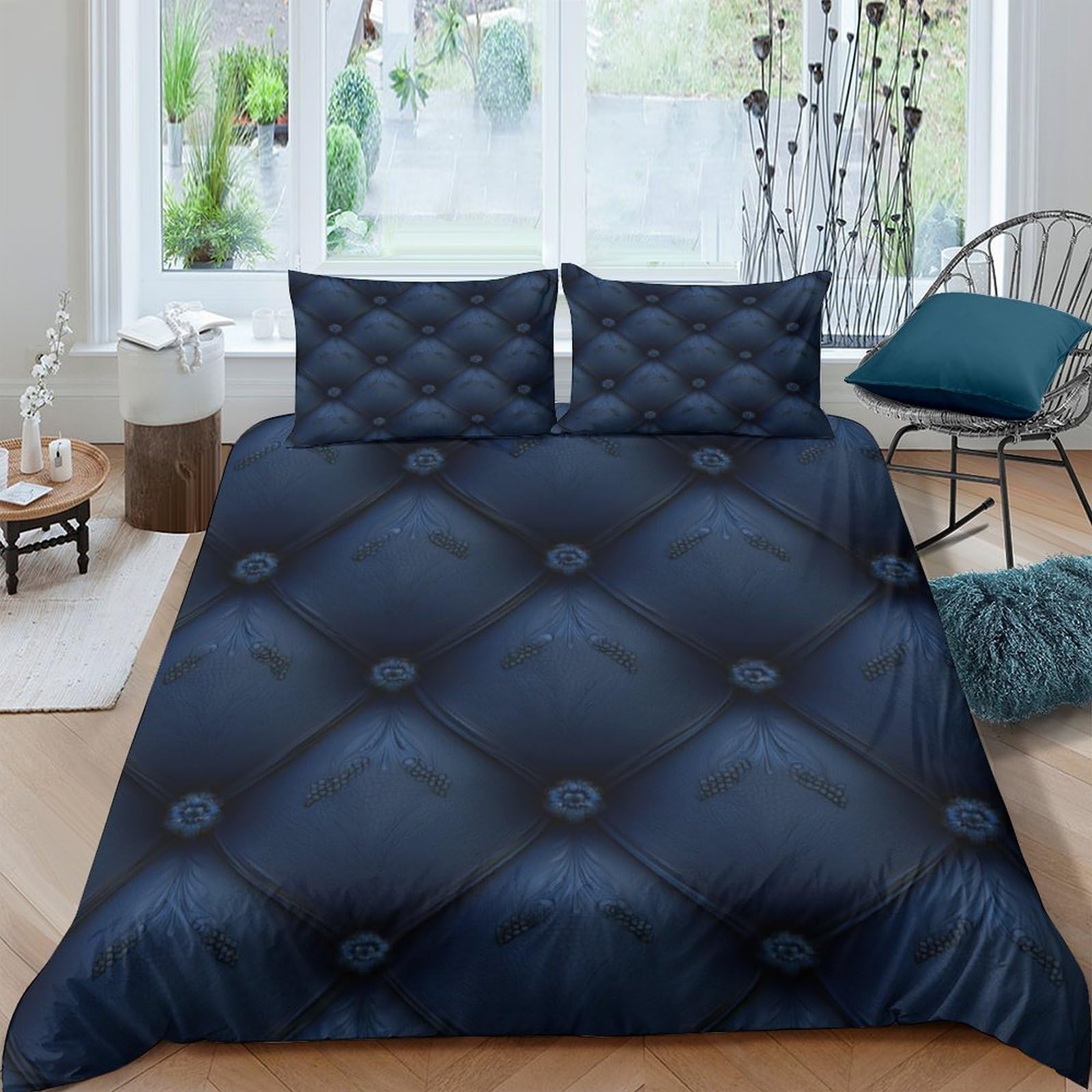 Ctjqhvkz Style-1 3D Printed Dark Blue Tufted Pattern Fitted Sheet Microfiber Soft Bed Cover For Bedroom Guest Room Dorm Easy Care Single（135X200cm）