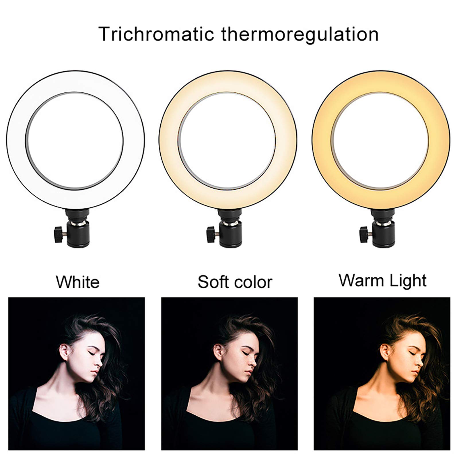Anello Luminoso da 6 Pollici, Mini Anello Luminoso con Supporto per treppiede, Anello Luminoso da Tavolo per Trucco Youtube Selfie Realizzazione di Video, 3 Colori 10 Livelli di luminosità