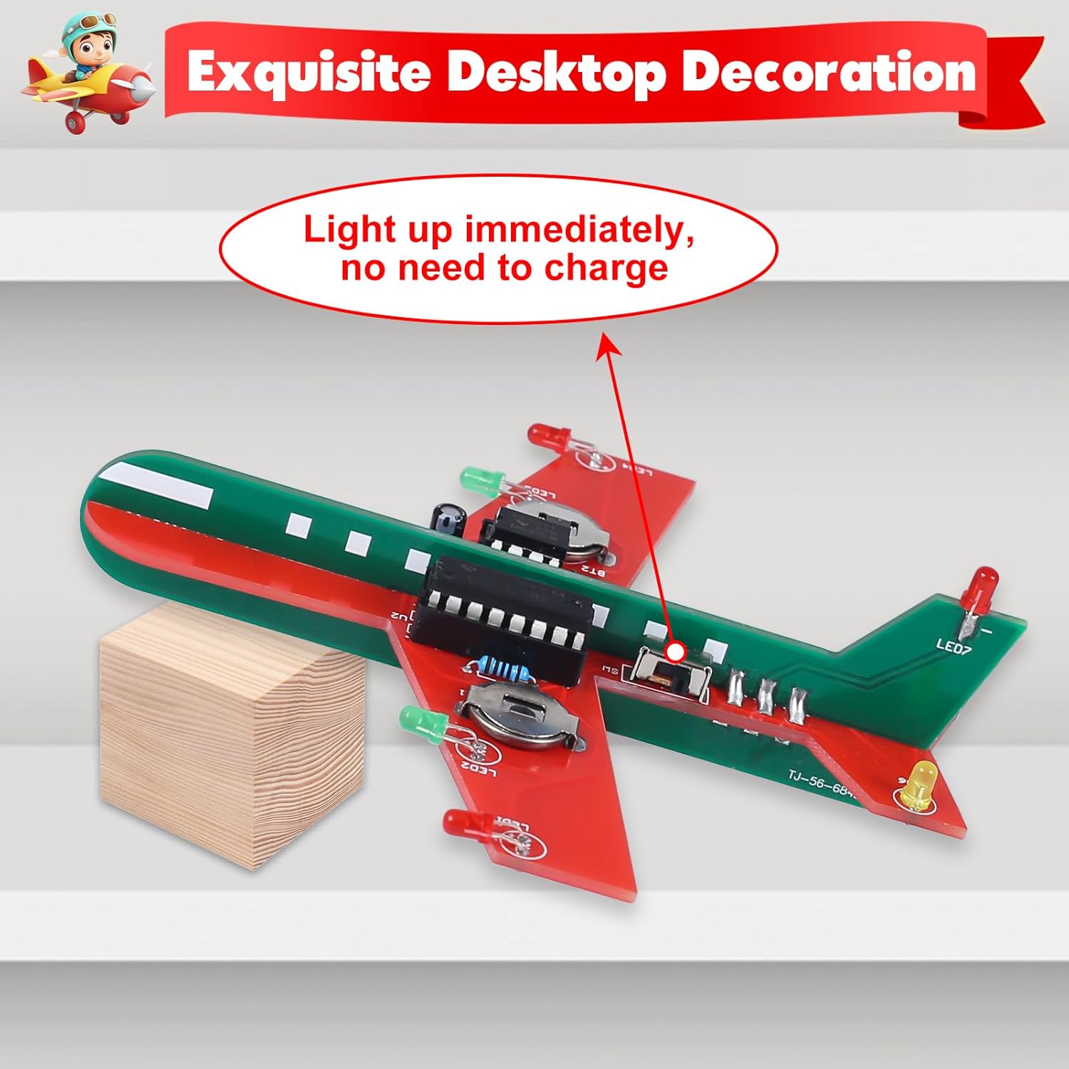 Soldering Learning Kit, ICSTATION DIY Airplane Kit with 3 Color LED Flashing Lights Airplane Soldering Project Kit for Beginners High School Student STEM Education Birthday Present