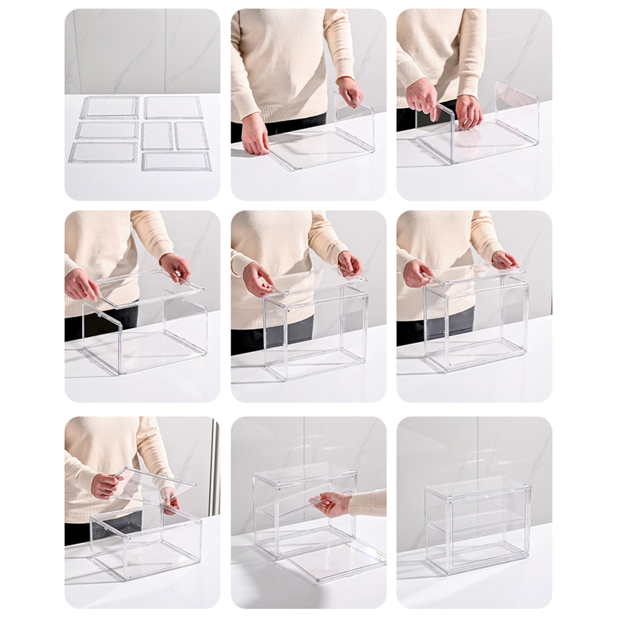 Paquete de 2 vitrinas acrílicas, vitrinas ajustables de 2/3 capas, vitrina a prueba de polvo montada en la pared para figuras de acción coleccionables (2, 2 niveles)