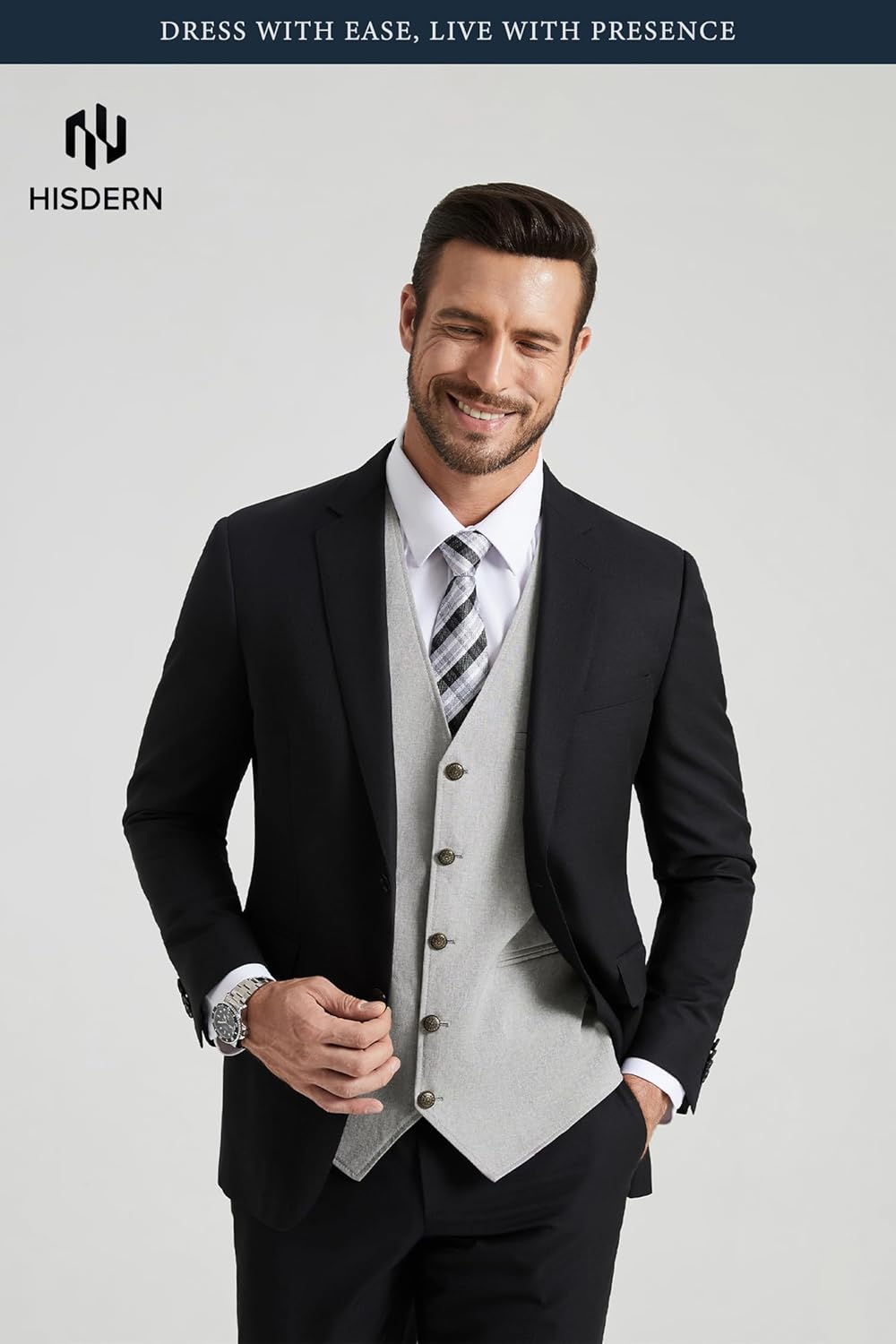 HISDERN 315 Men's Suit Vest Vintage Tuxedo Vests for Men Business Formal Dress Suit Prom Waistcoat with 3 Pocket - Image 6