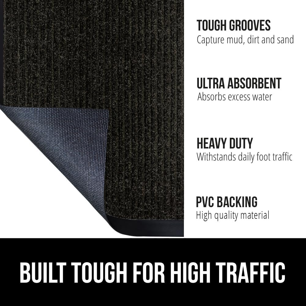 GORILLA GRIP Waterproof Traffic Guard Door Mat, Heavy Duty Entryway Mats, Strong Backing Commercial Utility Rugs for Office Hallway, Garage Floor and Home, Low Profile Carpet Runner, 29x17, Black - Image 2