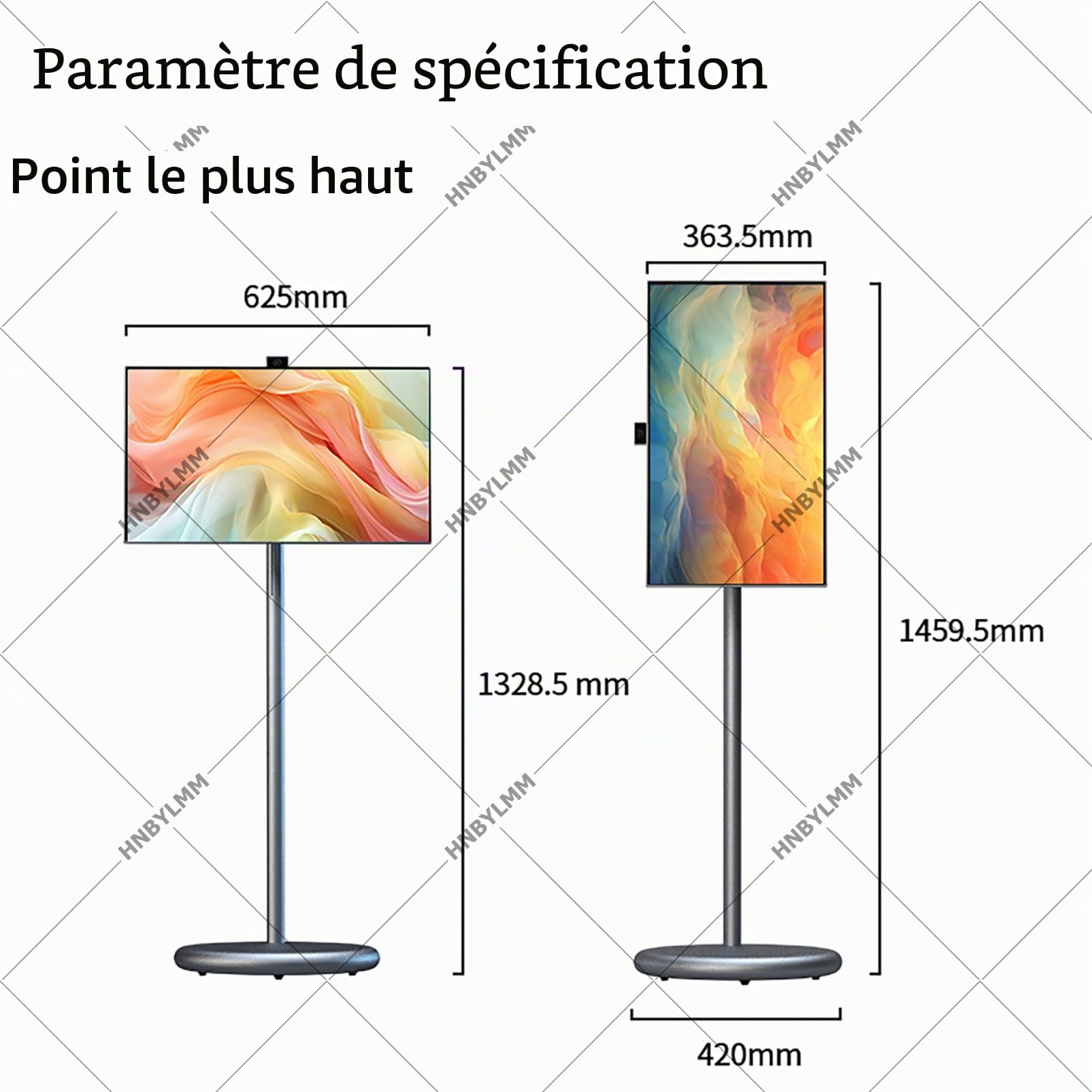 Téléviseur Portable 27", écran Tactile HD 1080p sur roulettes, Tablette TV sur Pied avec Android 15, 6 Go + 128 Go, Wi-FI 2,4/5 GHz, Bluetooth 5.0, pour la Maison, Les Camping-Cars Grey