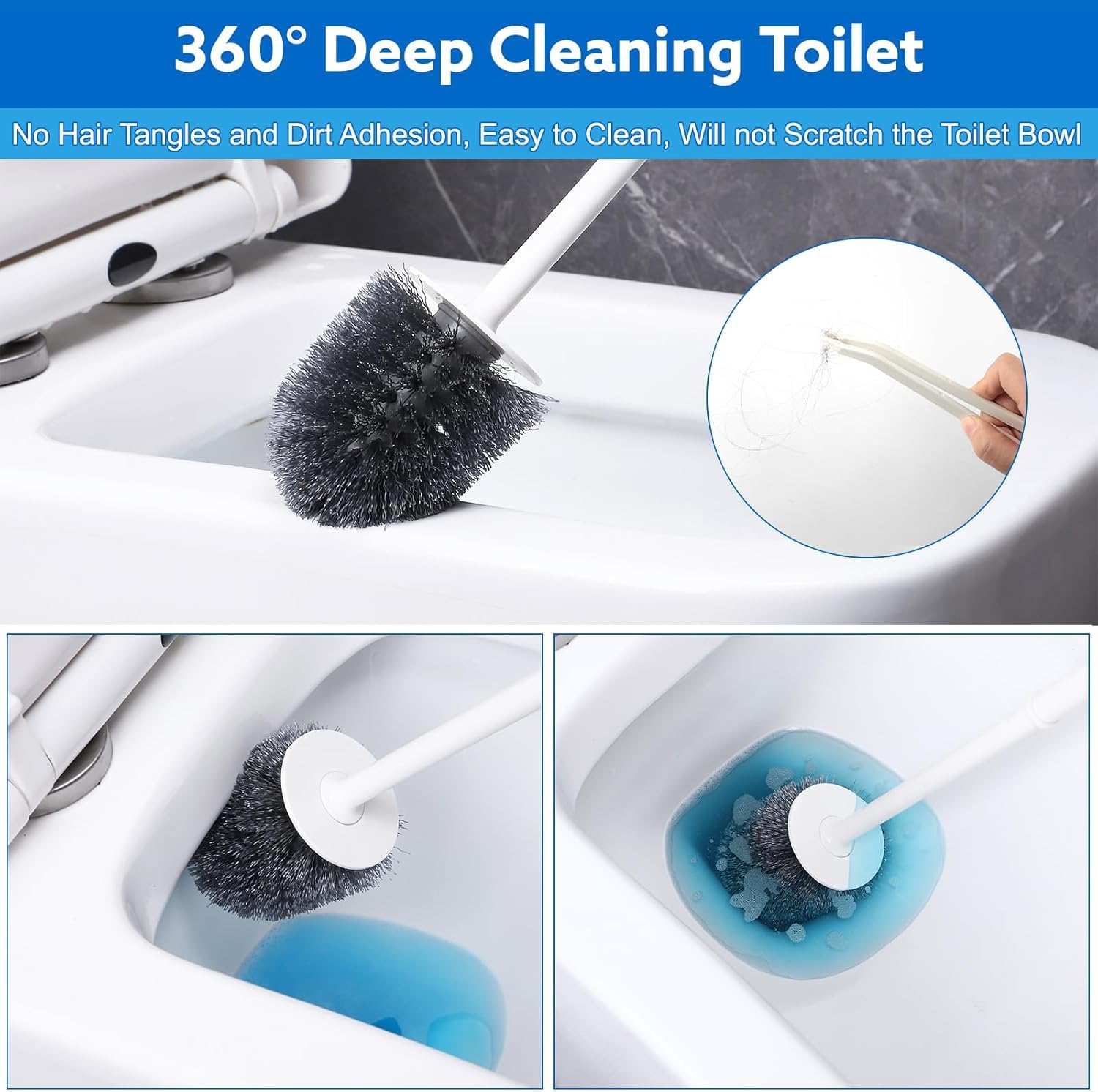 Vasukie Juego de cepillo de inodoro y soporte de silicona, con un cepillo de limpieza extra para hendiduras, cepillo de limpieza profunda para baño, cepillos de inodoro para baño, gotas de agua