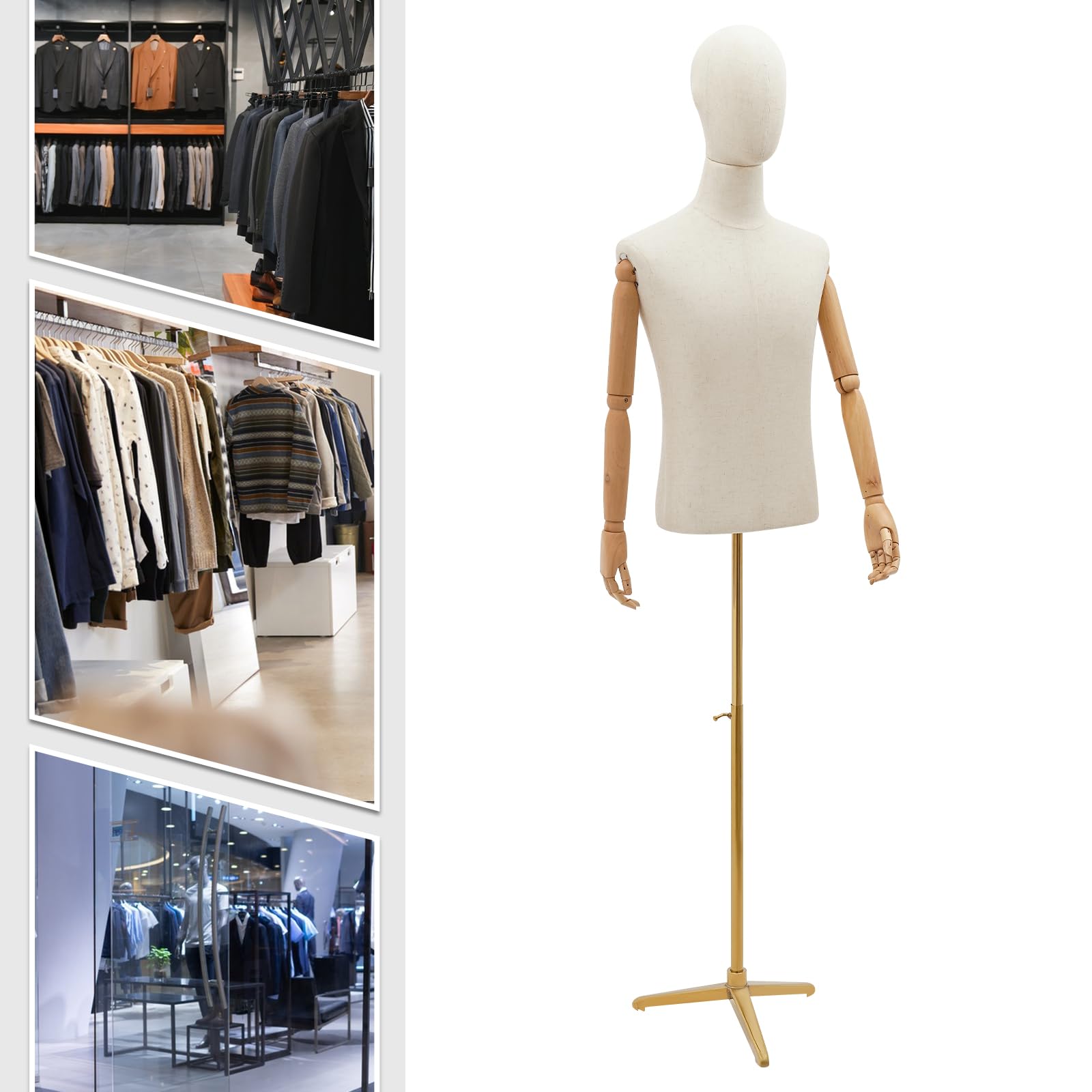 Mannequin de Couture pour Homme - Buste Avec Hauteur Réglable de 135 à 195 cm - Vêtements et Exposition