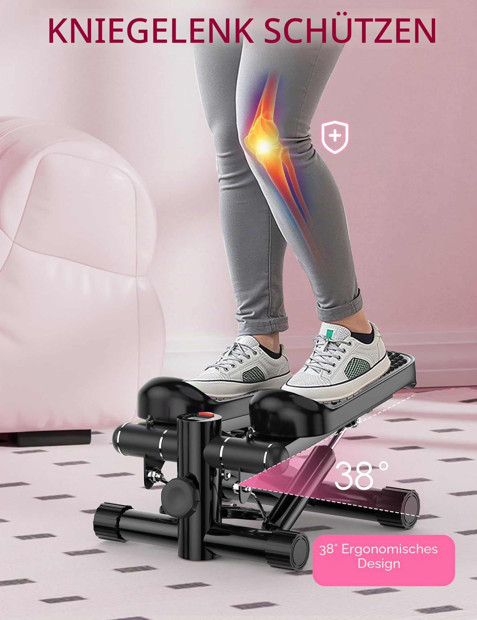Mini-Stepper für Übungen, Treppenstepper 150 kg Kapazität, Workout-Stepper für Training zu Hause, Schrittmaschine mit Widerstandsbändern