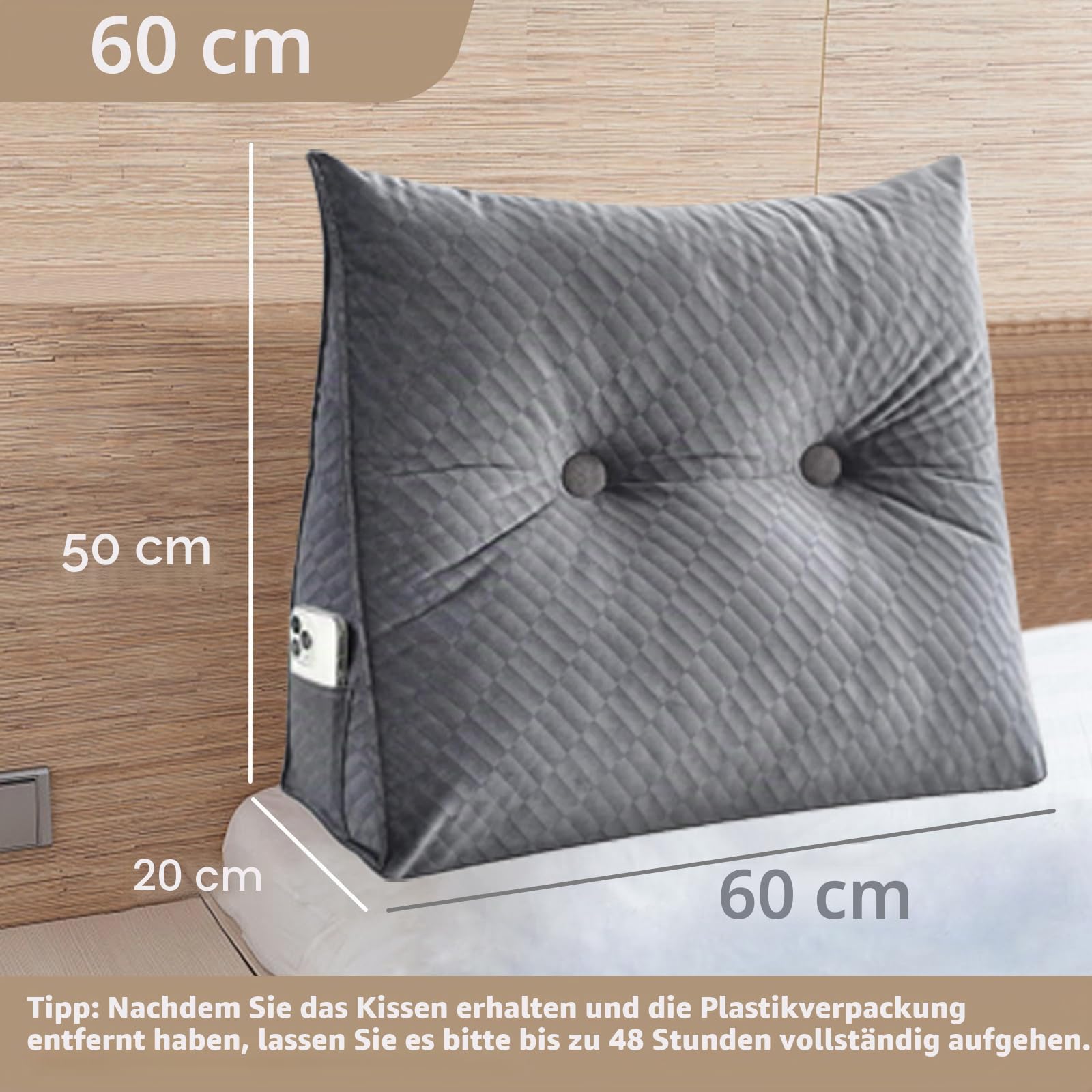 Keilkissen – Kopfteil Lesen – & Bettruhe Kissen klein, Rückenlehne/Ehemann-Kissen für Bett, Rückenstütze, Fernseher, Bettruhe, Rückenschläferrolle, Arbeitszimmer, Dreieckskeilkissen (klein, grau)