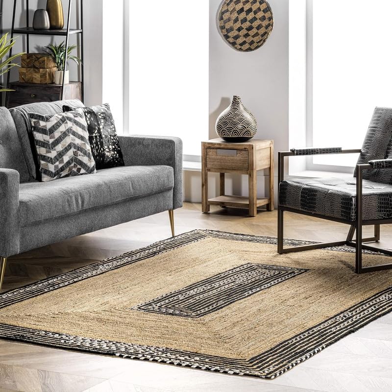 Aizza Trends Alfombra de yute de algodón blanco y negro de 2.6 x 4 pies, alfombra bohemia y elegante, trenzada a mano, decoración rústica de granja para sala de estar, comedor y dormitorio