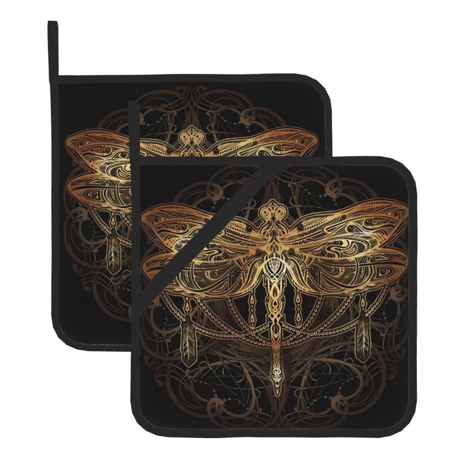 HJFCZH dragonfly Prints Square Hot Pads for Kitchen Counter - Waterproof Pot Holders, Durable Heat Resistant Throw Layers for Serving, Oven & BBQ - 2 Pack