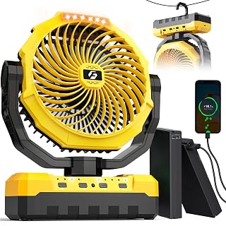 Rechargeable Fan with 2PCS Detachable Battery - 48000mAh(127H Working) Camping Fan Portable, Battery Powered Fans with Hook, Timers, Ventilador Recargable for Tent, Travel, Gifts for Men Dad, Yellow - Amazon product rated Grade A