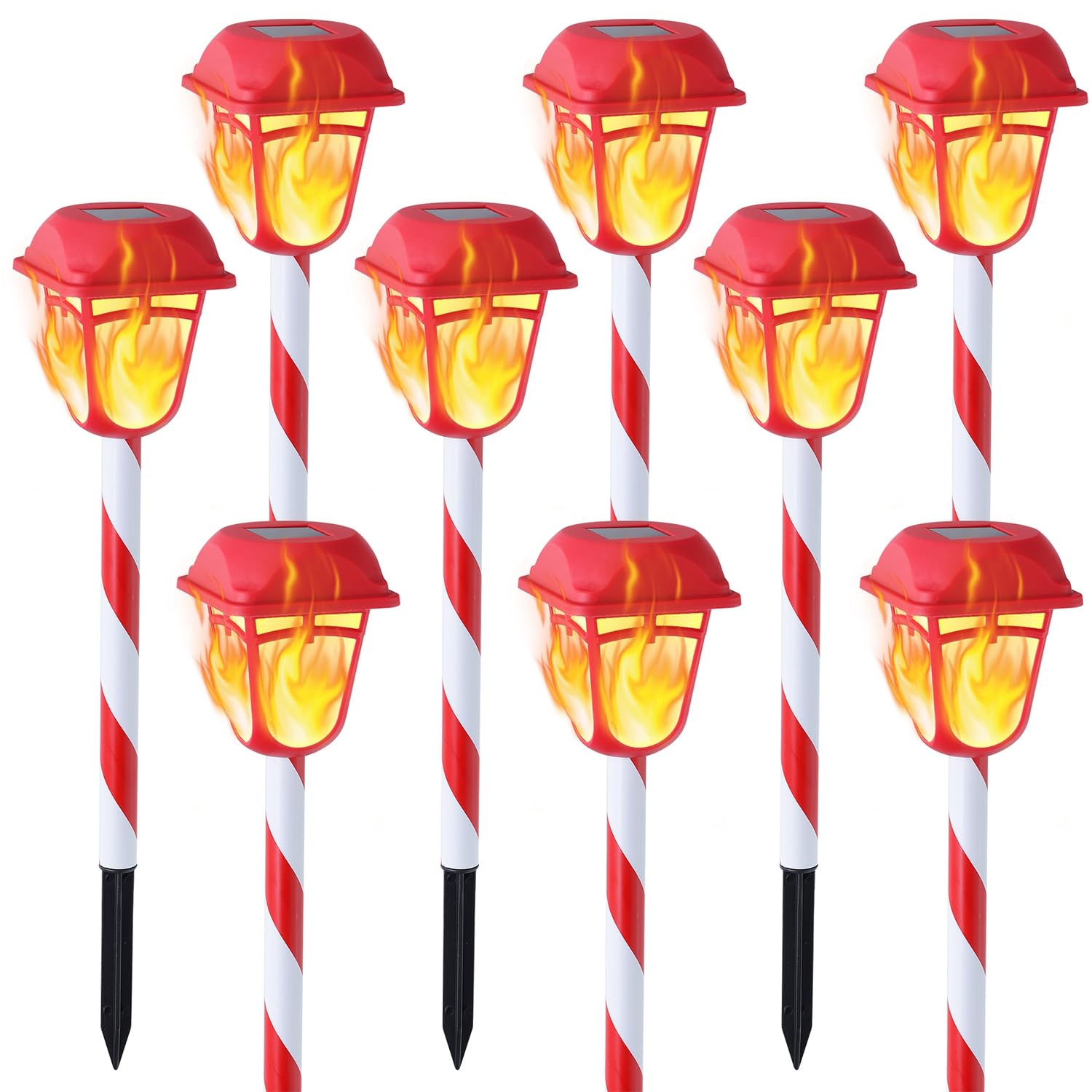 Dynaming 9 Pack Outdoor Solar Flimmern Flamme Taschenlampe, Rot & Weiß Candy Schilf Weihnachten Wegmarker, Wasserdicht & Auto Ein/Aus für Weihnachten Patio Hof Walkway Auffahrt
