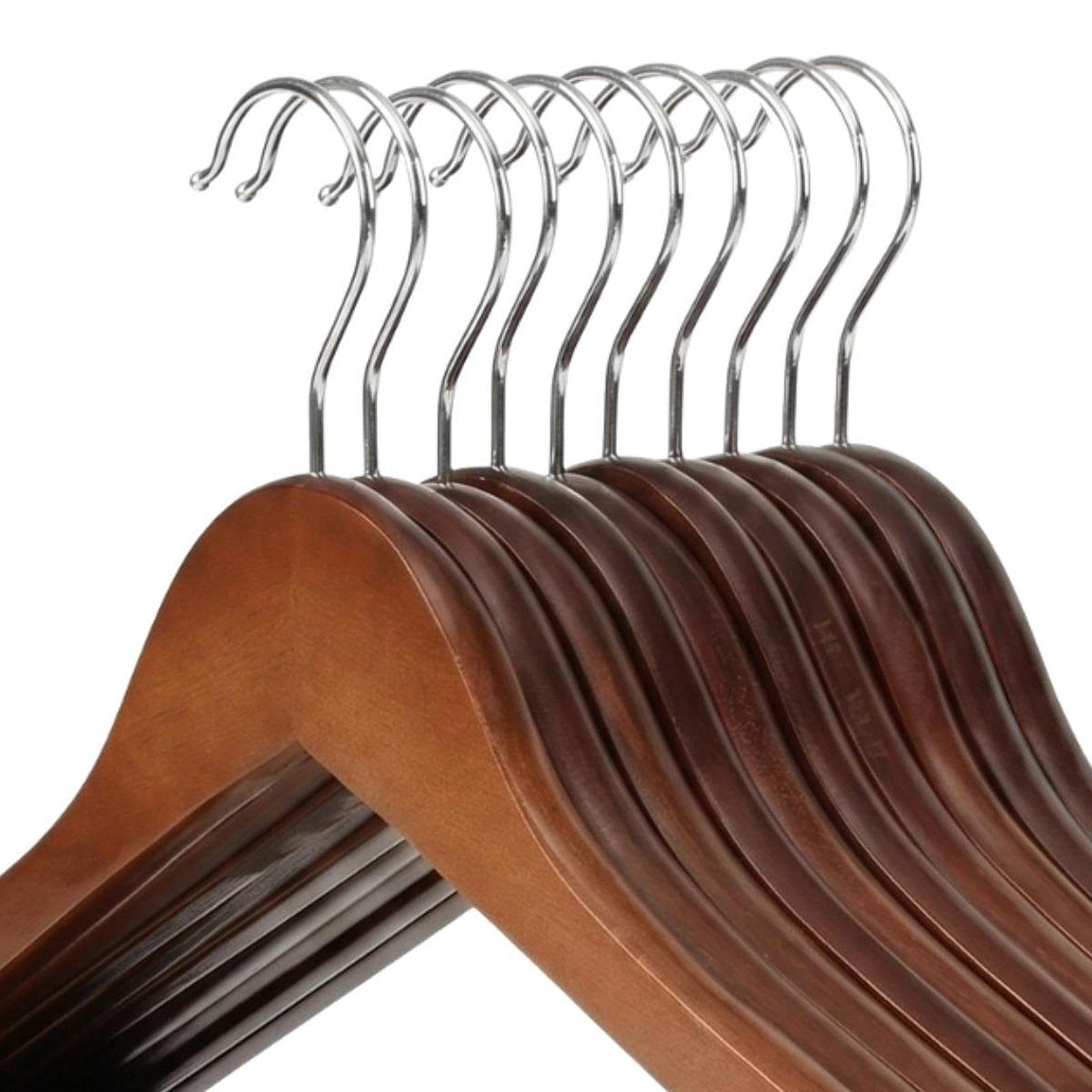 Juego de 10 Perchas de Madera Resistentes para Ropa, Tendedero, Perchas con Muescas para Los Hombros, Toallas Y Bufandas, Color Nogal, Individual